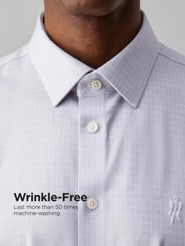 Heather Gray Plaid Silk High-Stretch Shirt