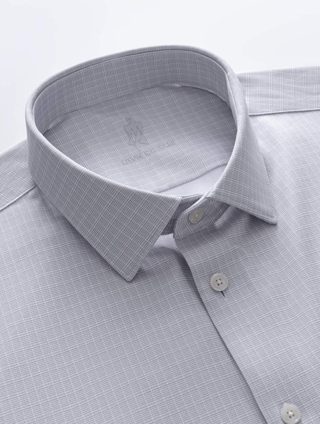 Heather Gray Plaid Silk High-Stretch Shirt