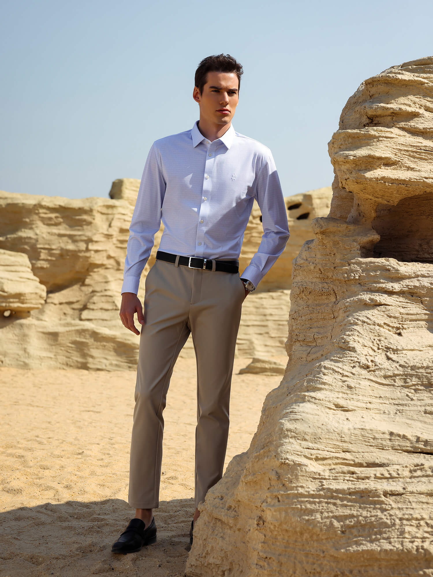 Mist Blue Check Silk High-Stretch Shirt