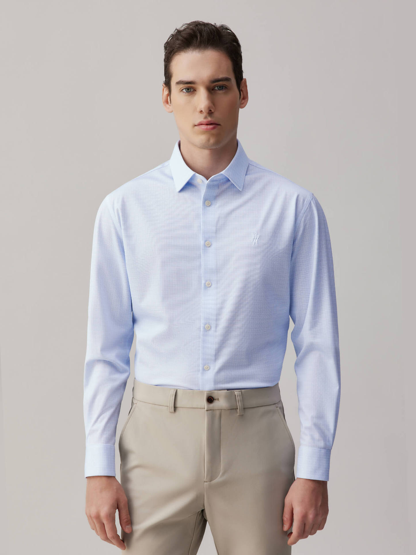Mist Blue Check Silk High-Stretch Shirt