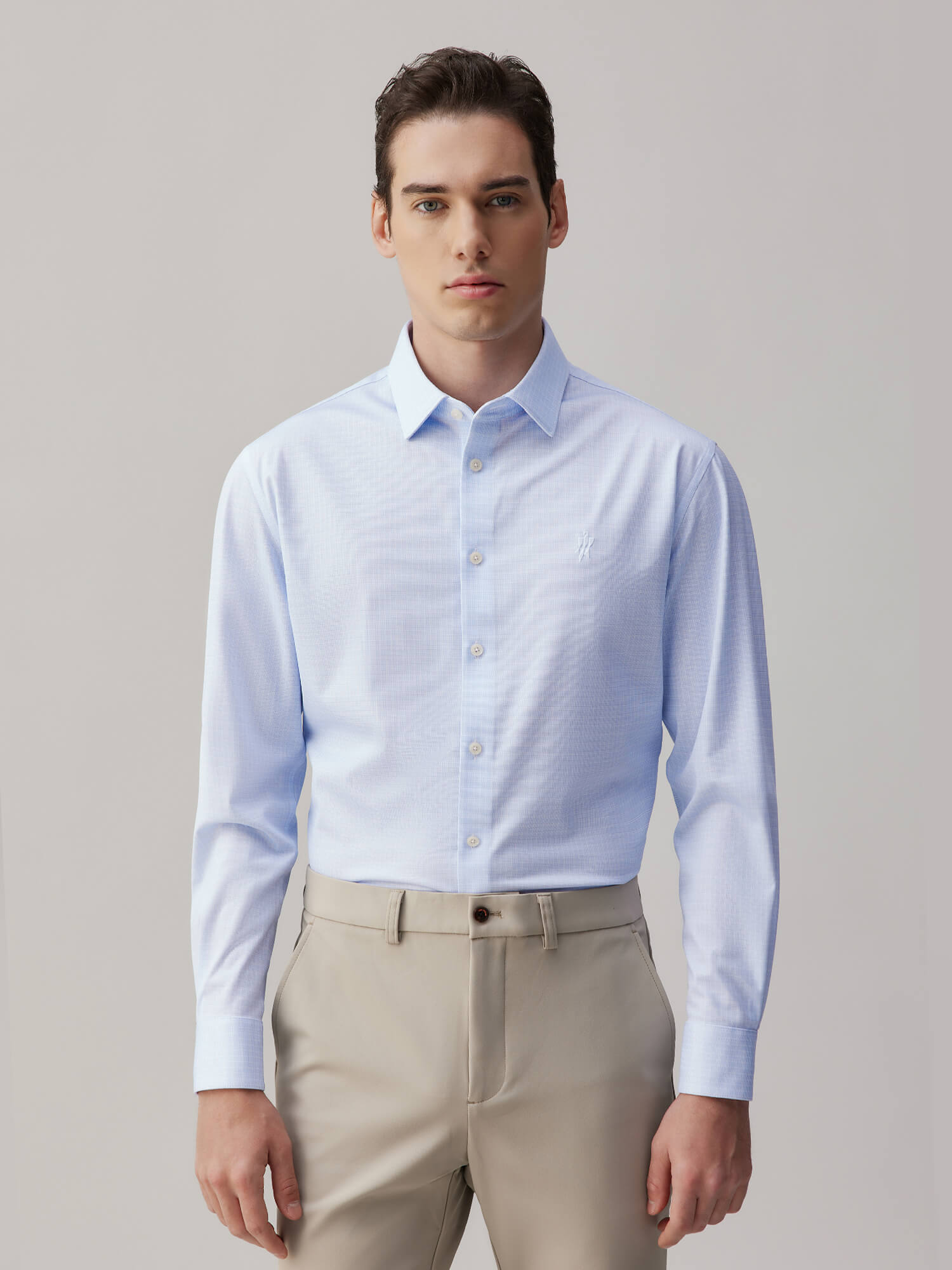 Mist Blue Check Silk High-Stretch Shirt