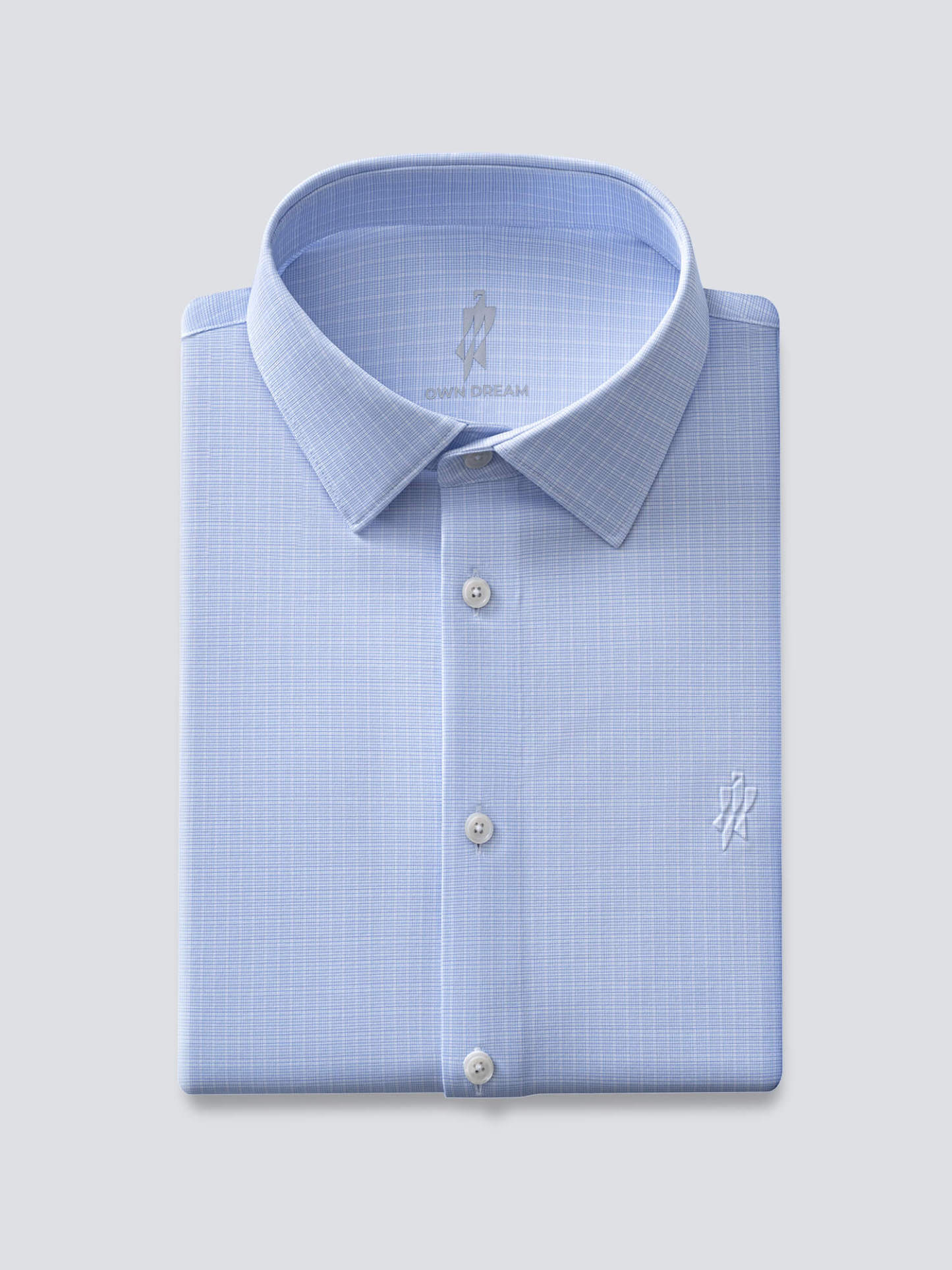 Mist Blue Check Silk Short-Sleeve Stretch Shirt
