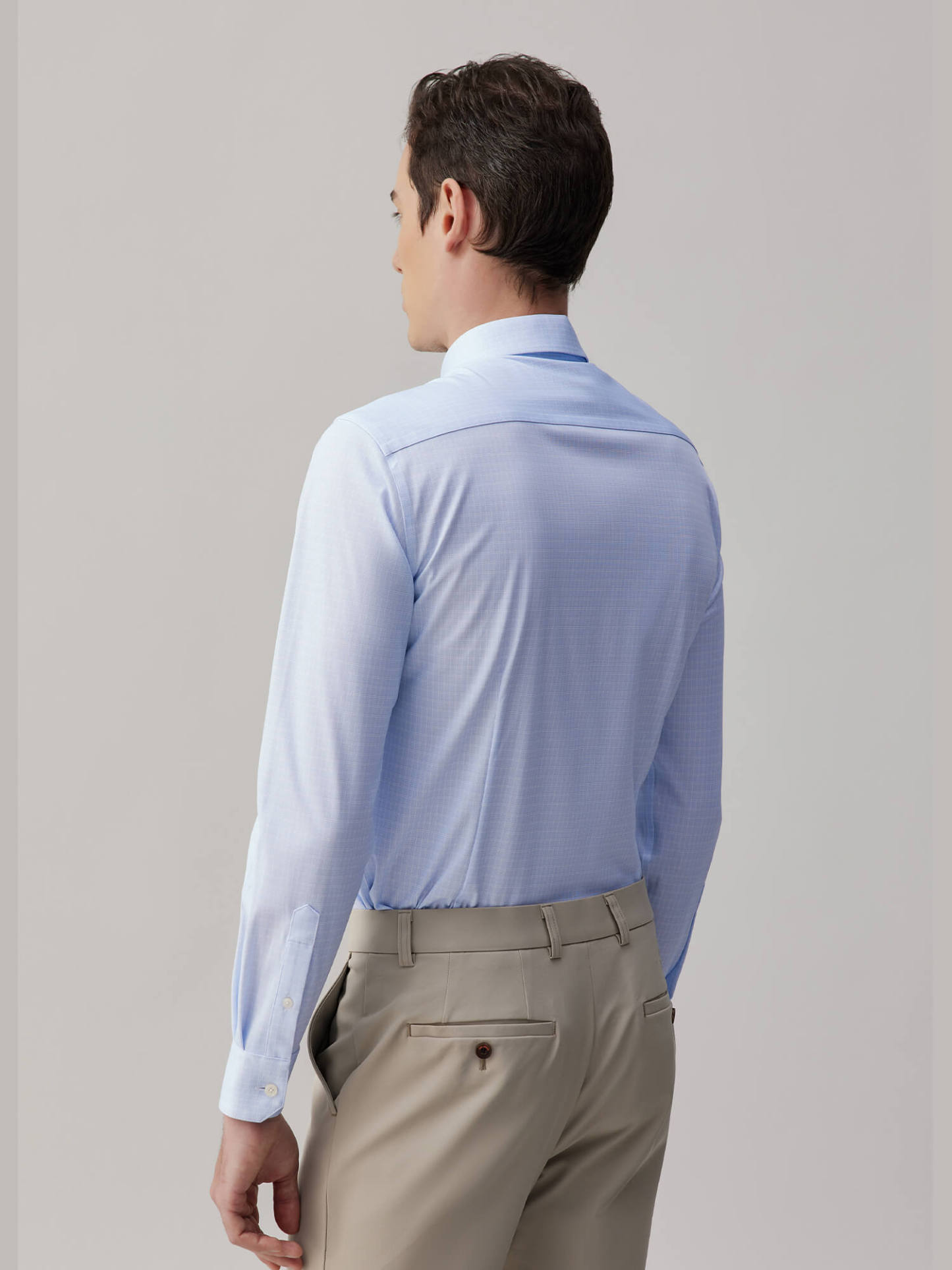 Mist Blue Check Silk High-Stretch Shirt
