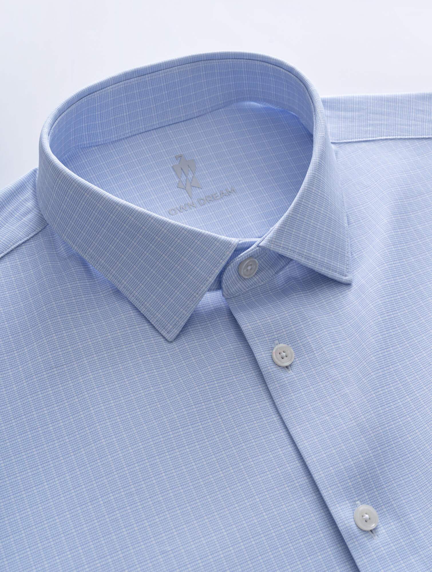 Mist Blue Check Silk Short-Sleeve Stretch Shirt