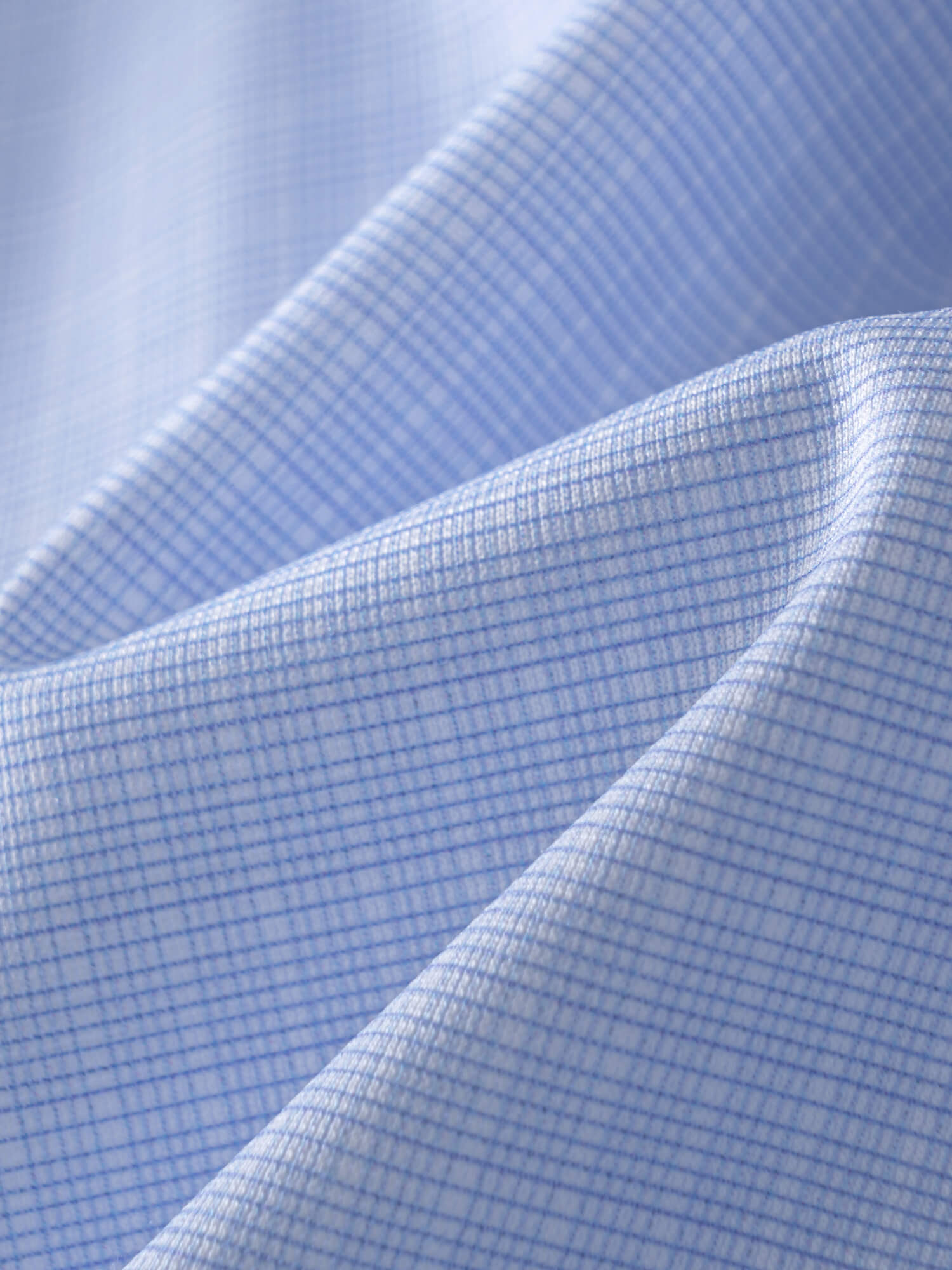 Mist Blue Check Silk Short-Sleeve Stretch Shirt
