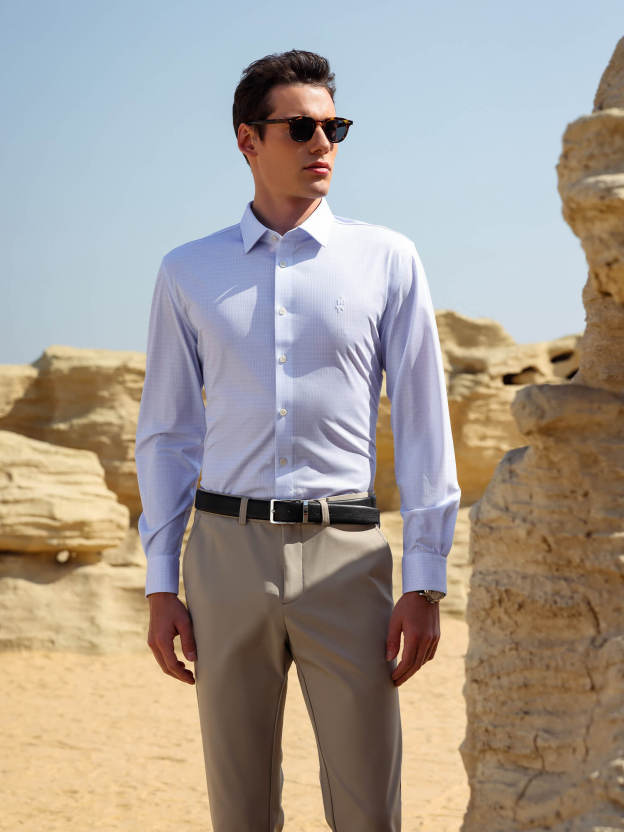 Mist Blue Check Silk High-Stretch Shirt