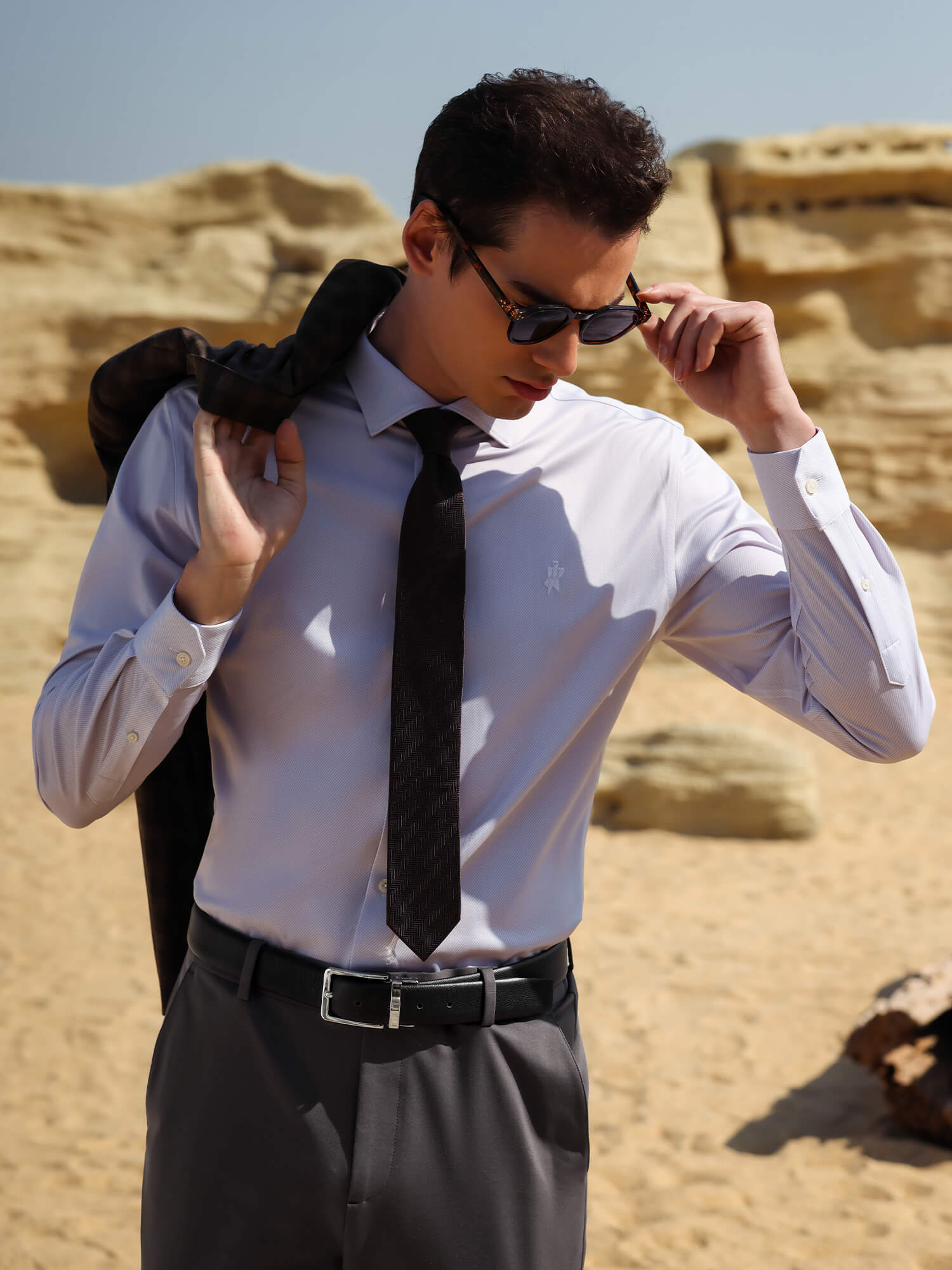 Volcanic Ash Gray Stretch Casual Pants-Own Dream Shirts-Dress Shirts for Men