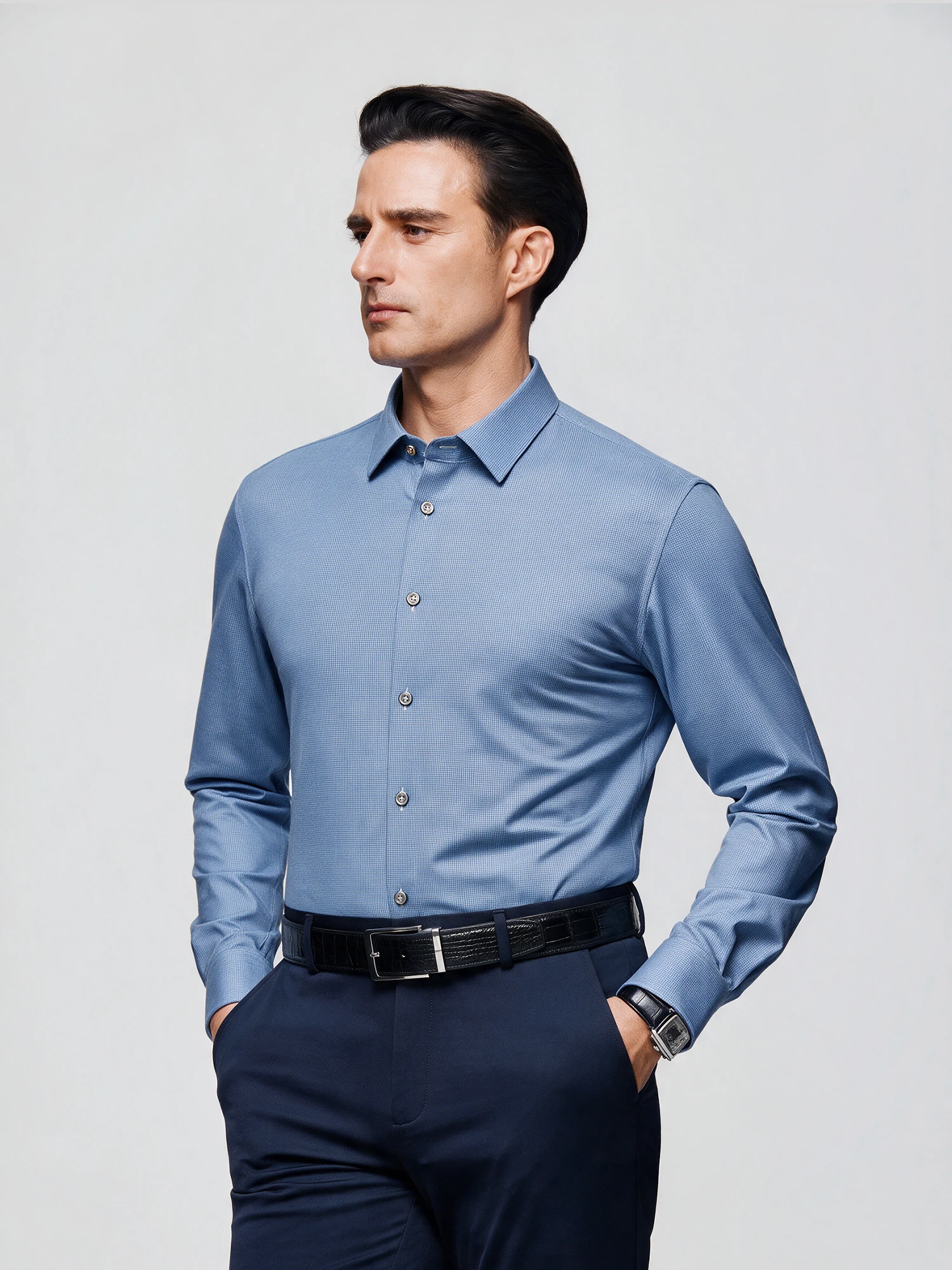 Ocean Blue Check Stretch Shirt