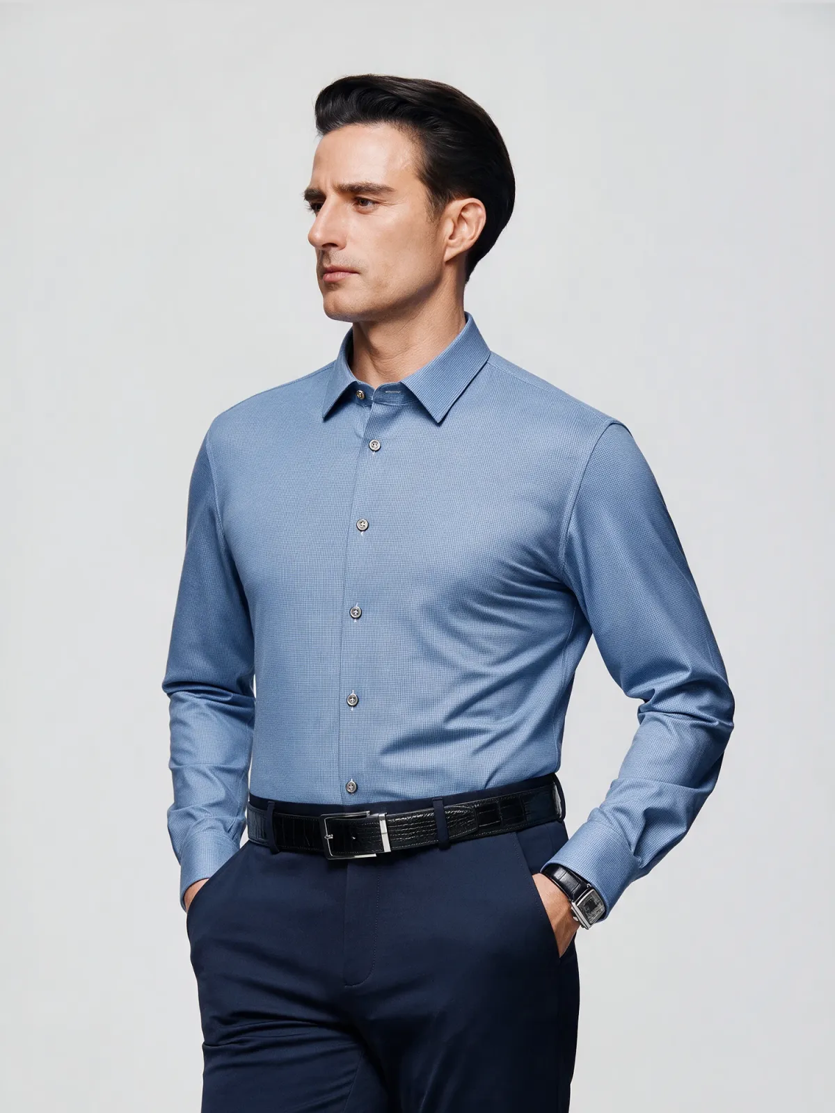 Ocean Blue Check Stretch Shirt