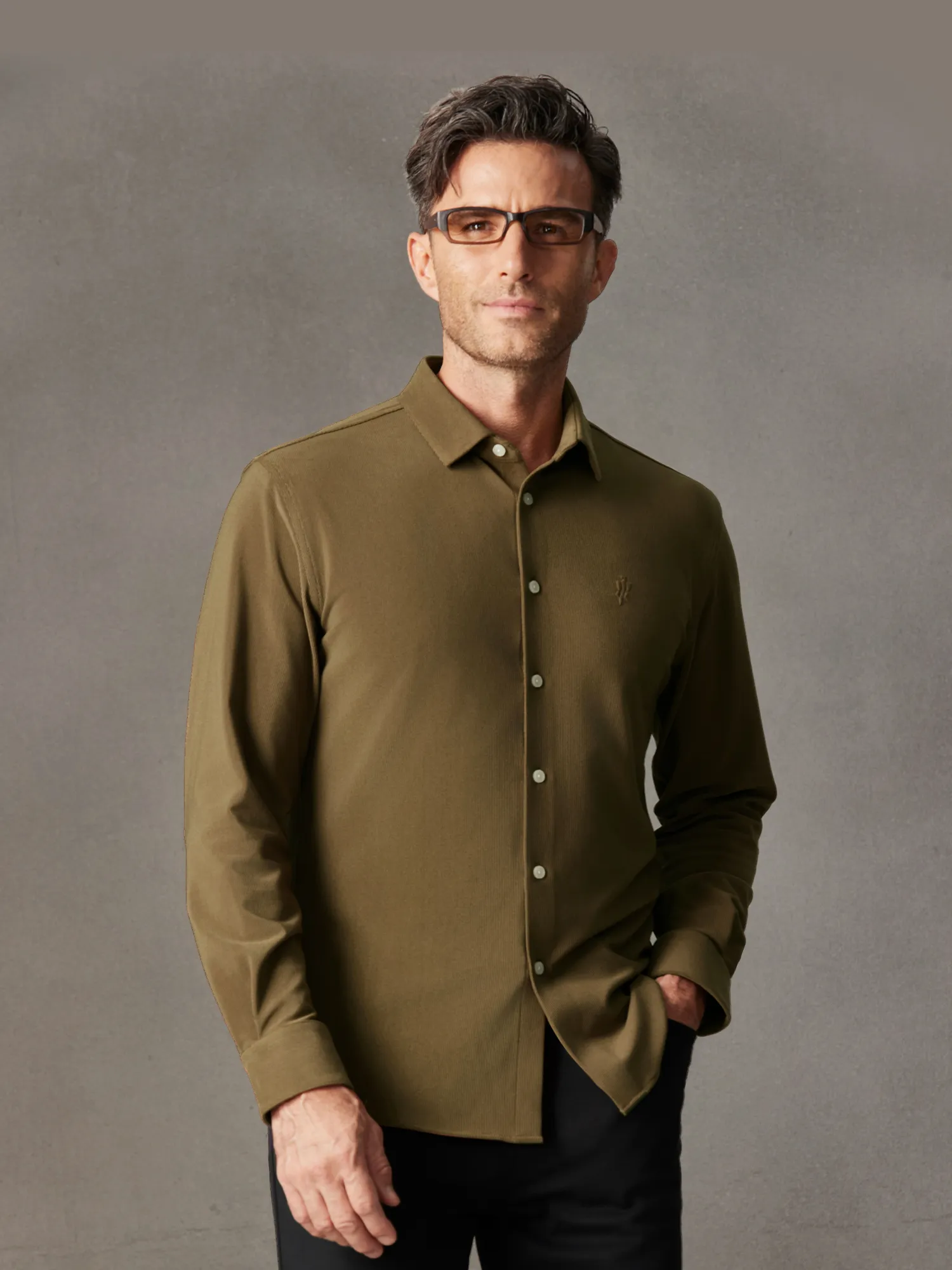 Sunrise Warm Coffee Corduroy Stretch Shirt