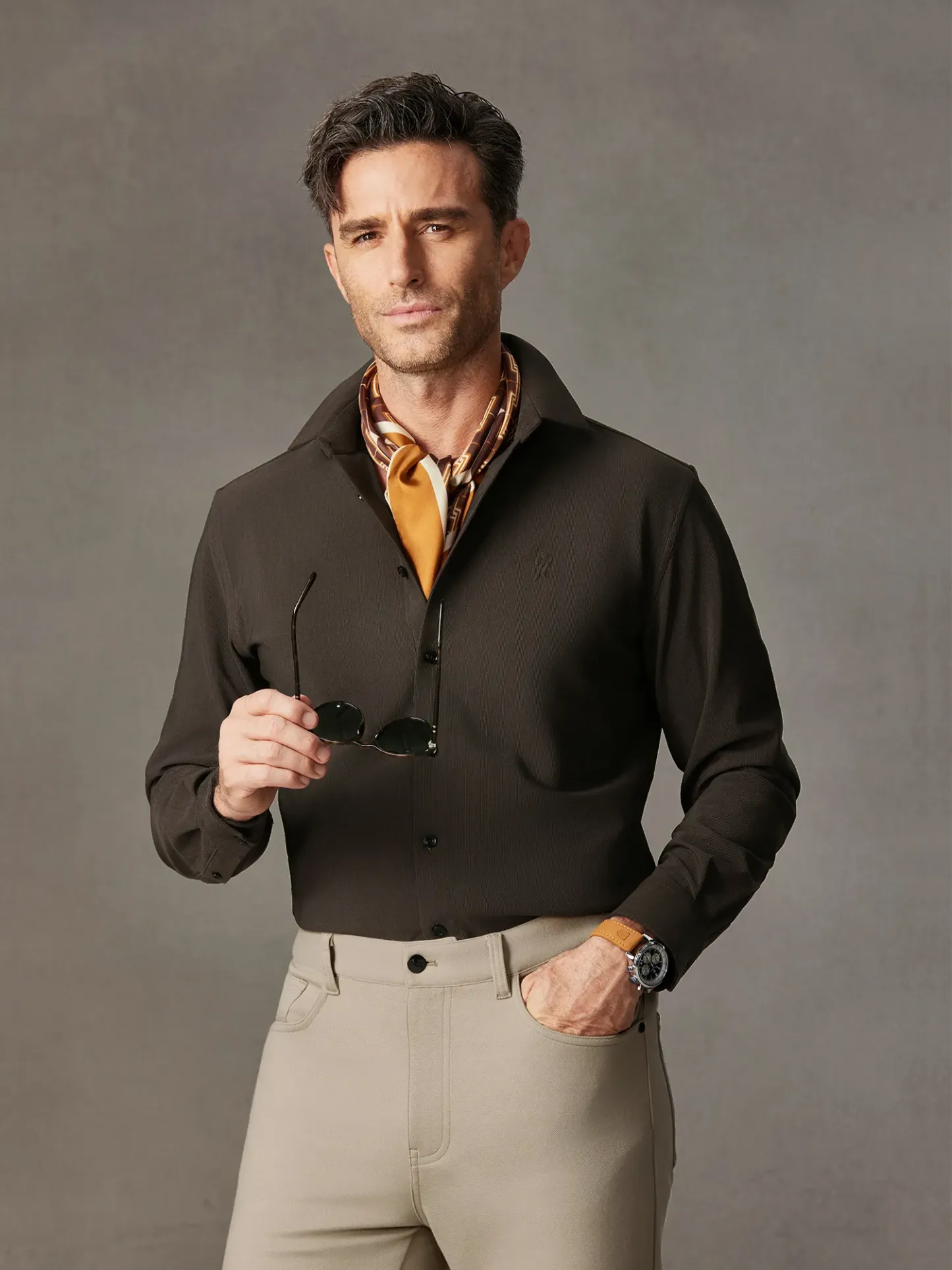 Mocha Brown Corduroy Stretch Shirt