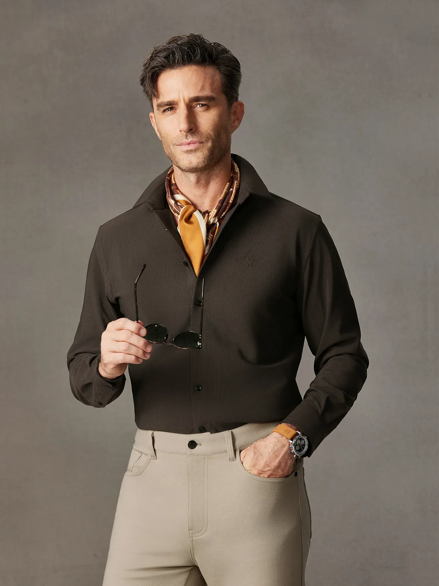 Mocha Brown Corduroy Stretch Shirt