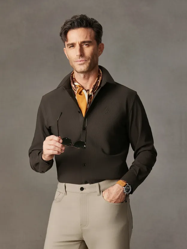 Mocha Brown Corduroy Stretch Shirt