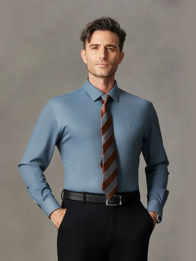 WarmTech Ultra Ice Blue Check Cashmere Stretch Shirt