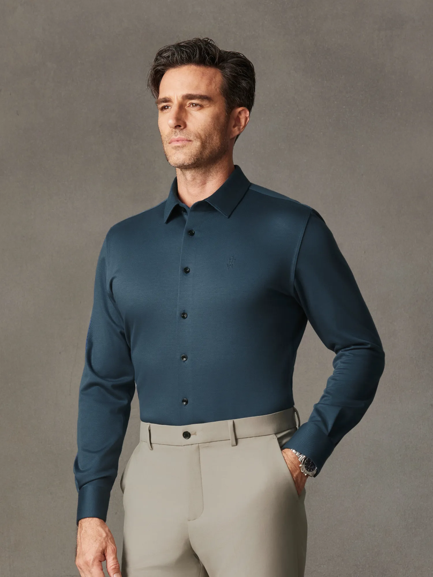 WarmTech Max Deep Ocean Blue Cashmere Silk Stretch Shirt