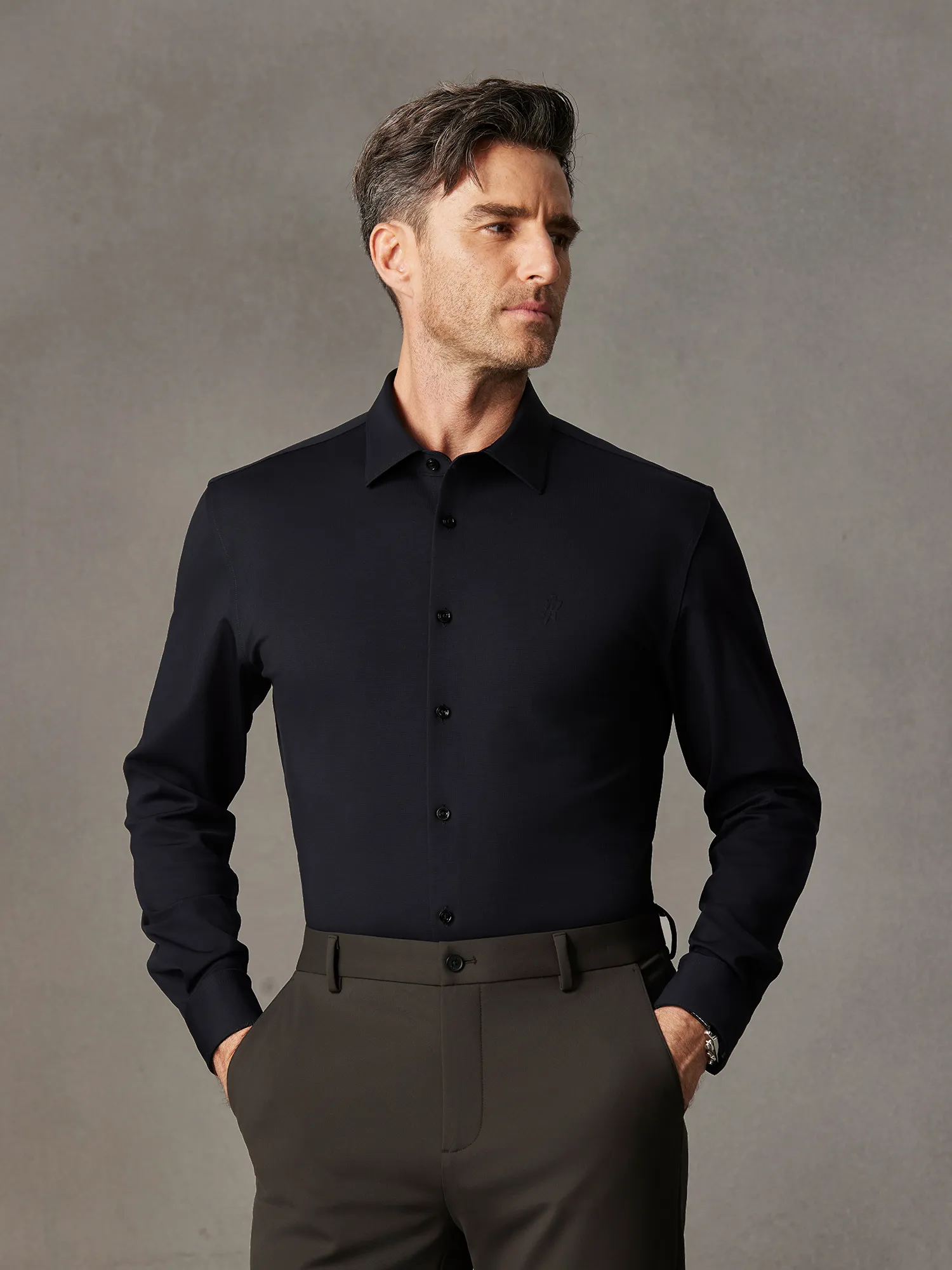 Ocean Teal Wool Check High-Stretch Shirt