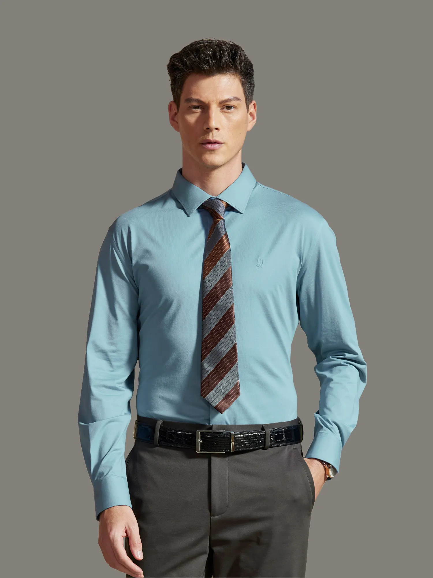 Fog Blue Pima Cotton High-Stretch Dress Shirt