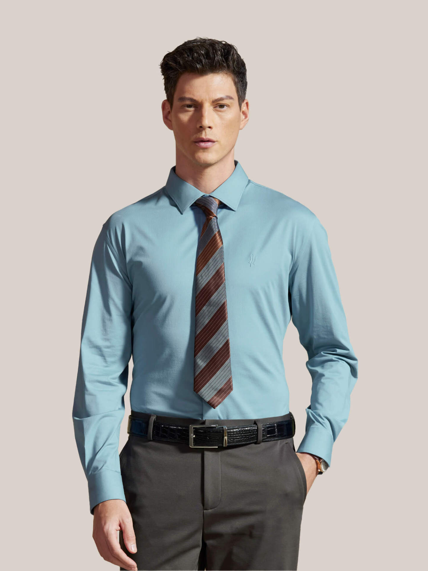 Fog Blue Pima Cotton High-Stretch Dress Shirt-Own Dream Shirts-Dress Shirts for Men