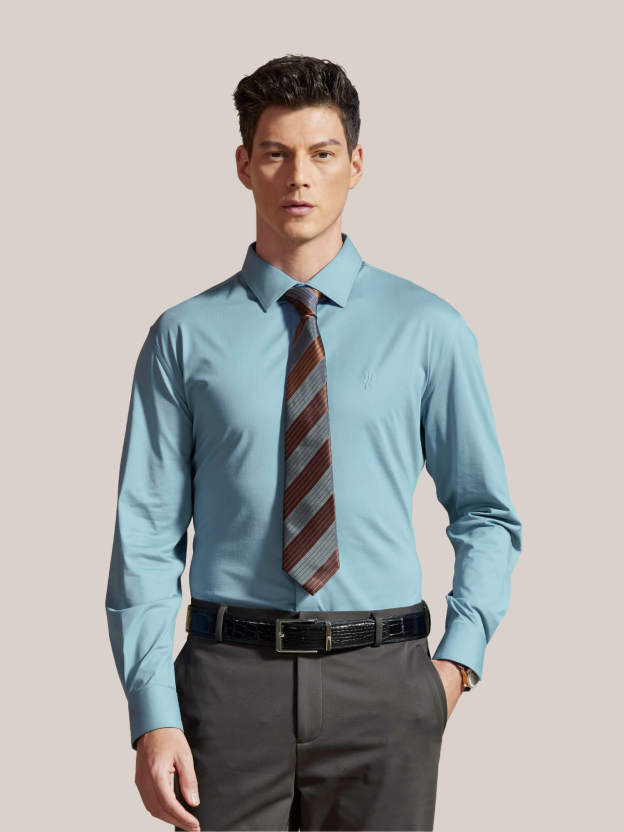 Fog Blue Pima Cotton High-Stretch Dress Shirt-Own Dream Shirts-Dress Shirts for Men