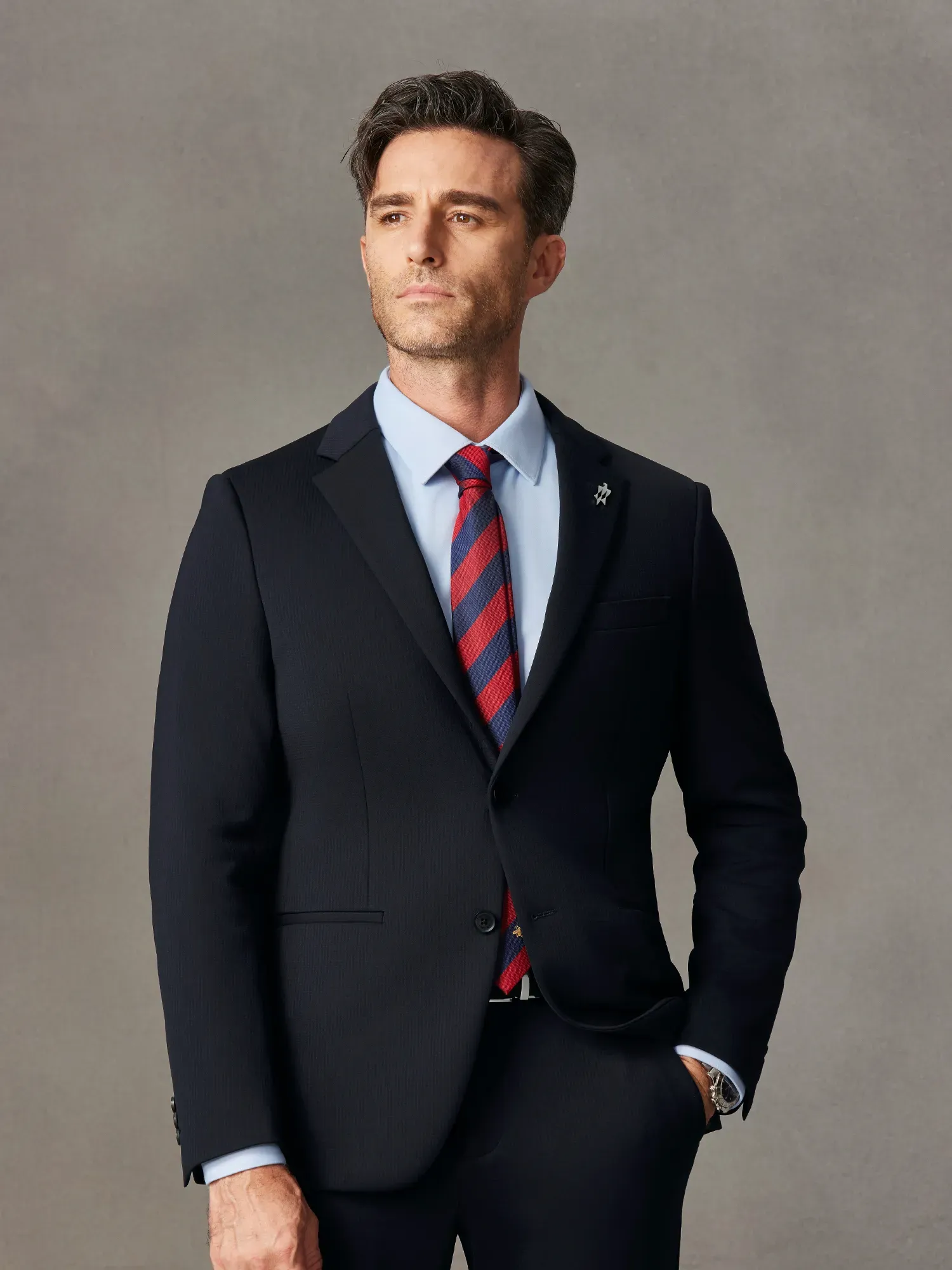 WarmTech Pro Falcon Navy Shadow Plaid Stretch Blazer