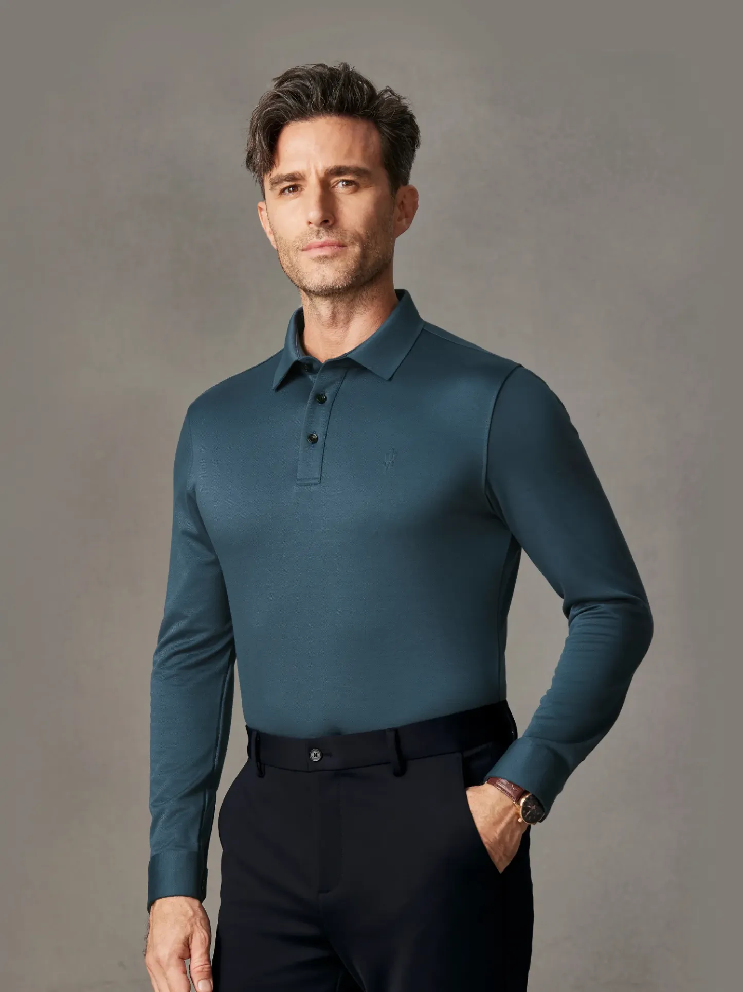 WarmTech Max Ocean Blue Silk Cashmere Stretch Polo