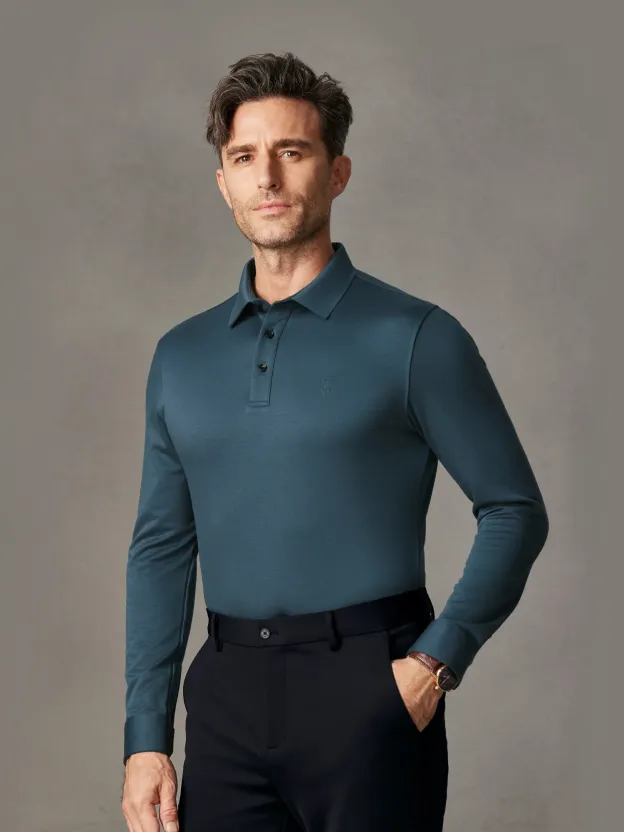 WarmTech Max Ocean Blue Silk Cashmere Stretch Polo