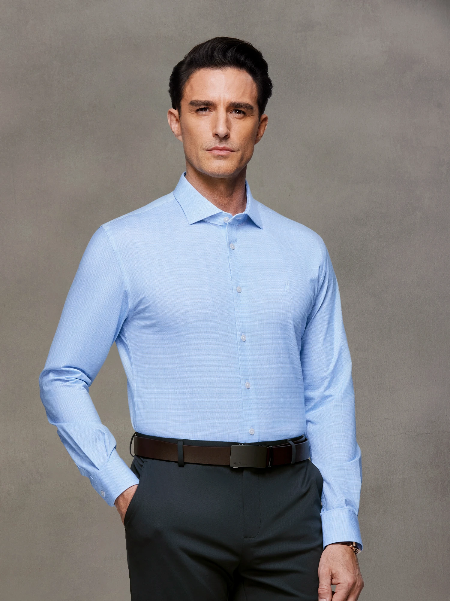 Clear Blue Check Stretch Shirt