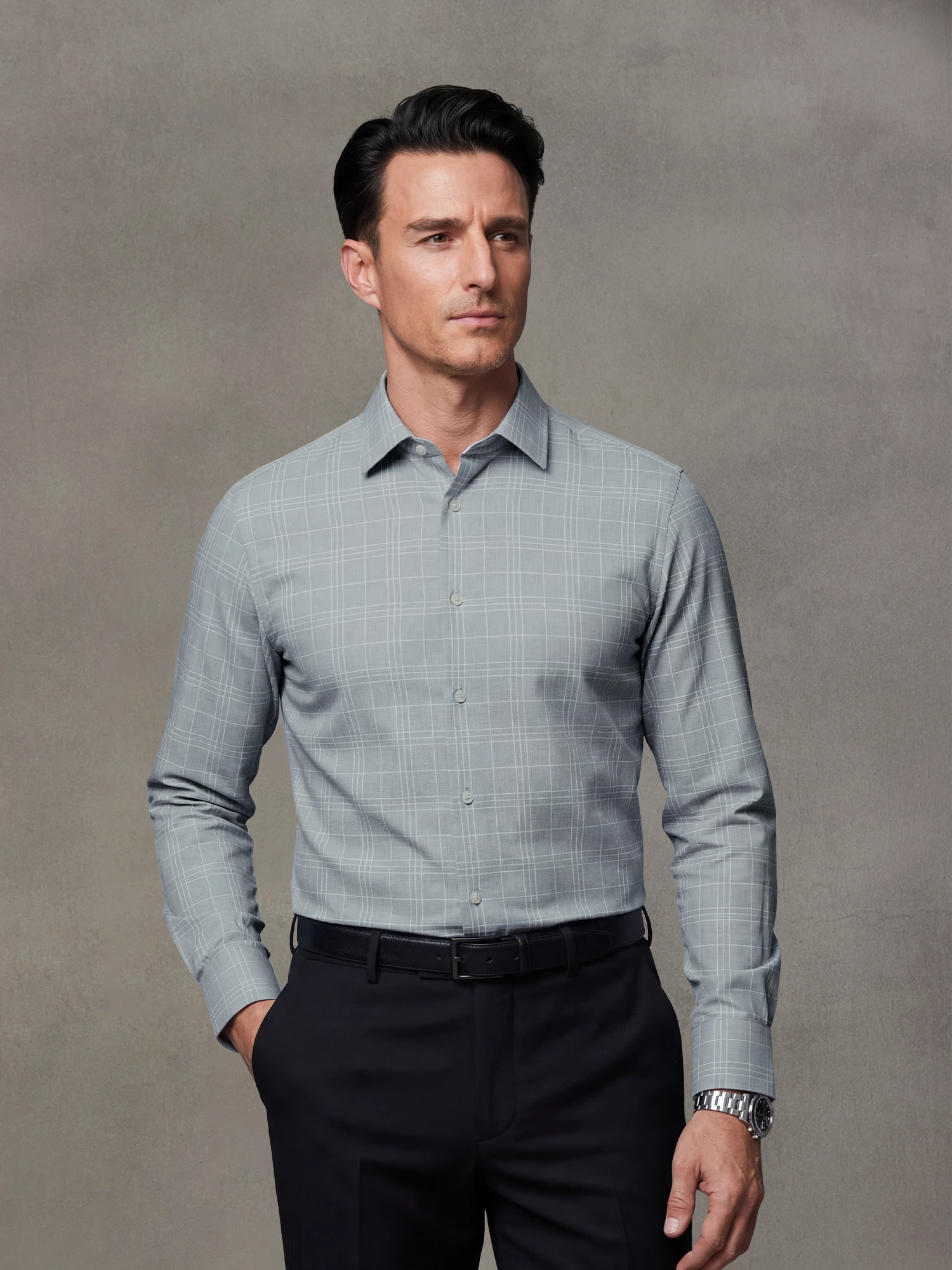 AirFlex Pro™ Mist Gray Check Stretch Shirt