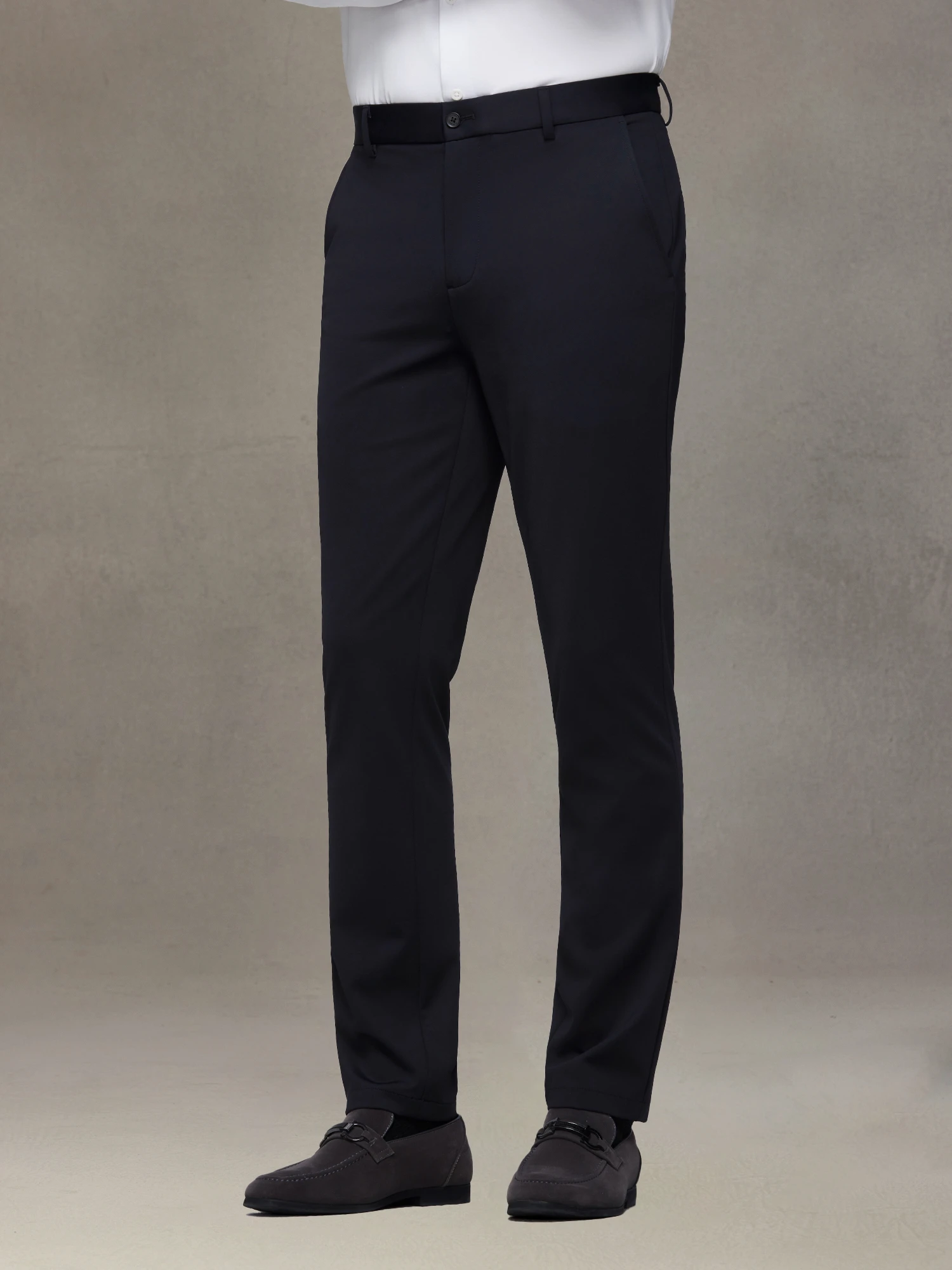Starfield Navy Silk Wool Stretch Casual Pants