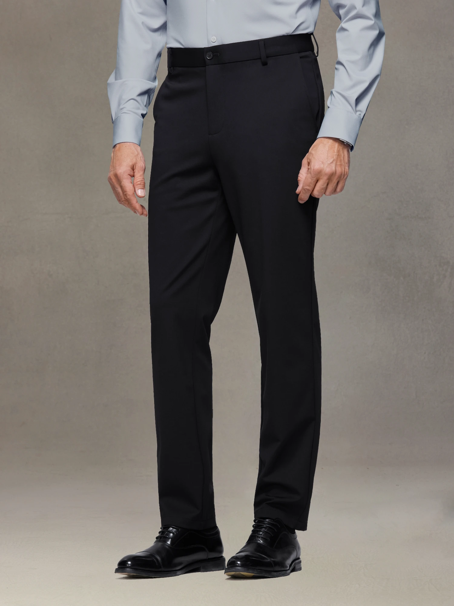 Shadow Black Silk Wool Stretch Casual Pants