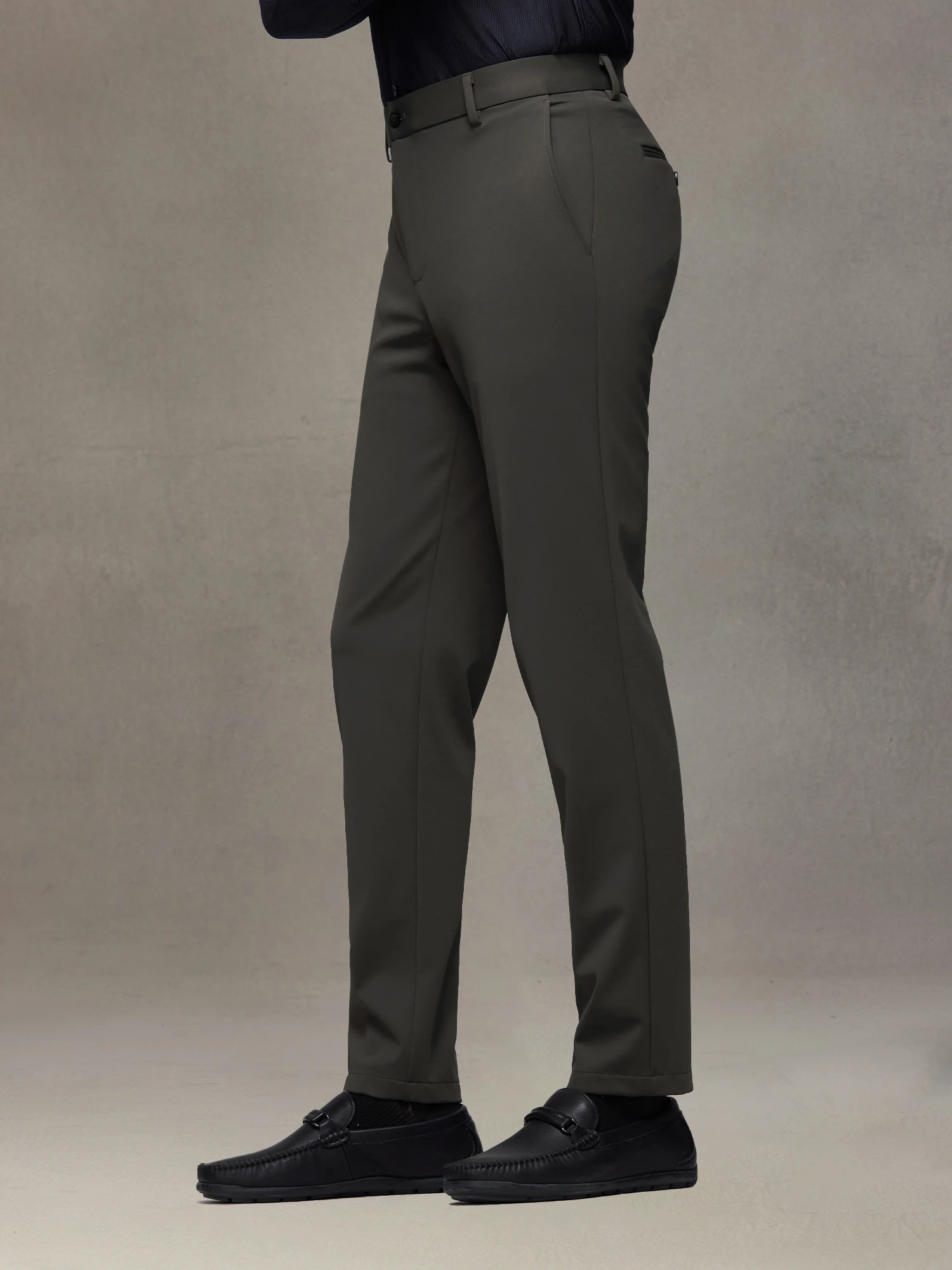 Amber Brown Silk Wool Stretch Casual Pants