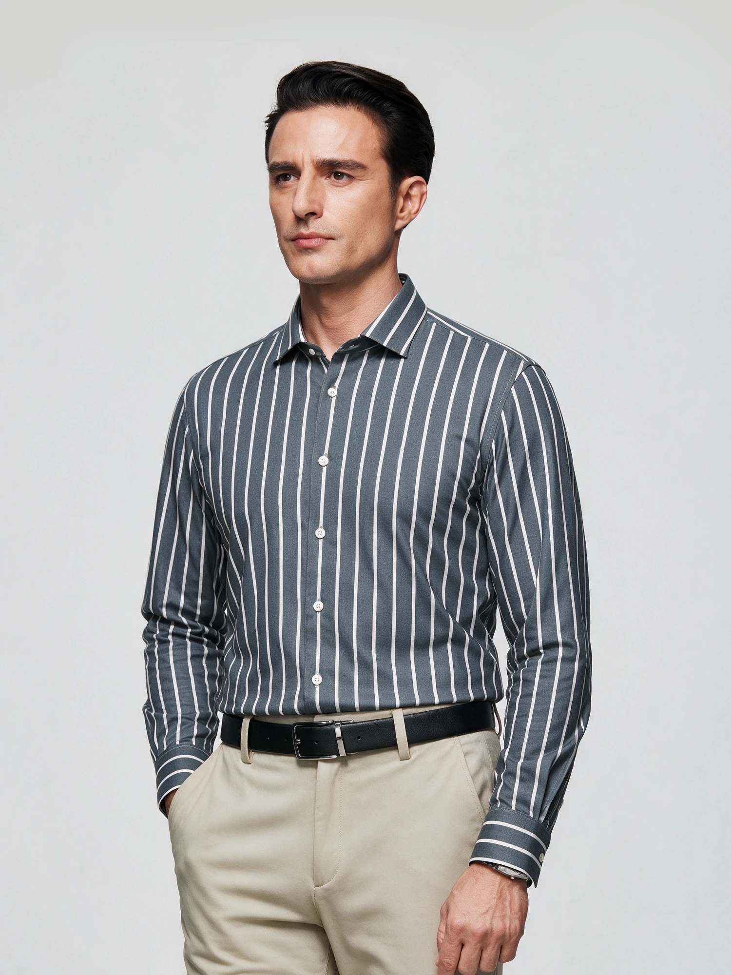Mist Blue Stripe Stretch Shirt