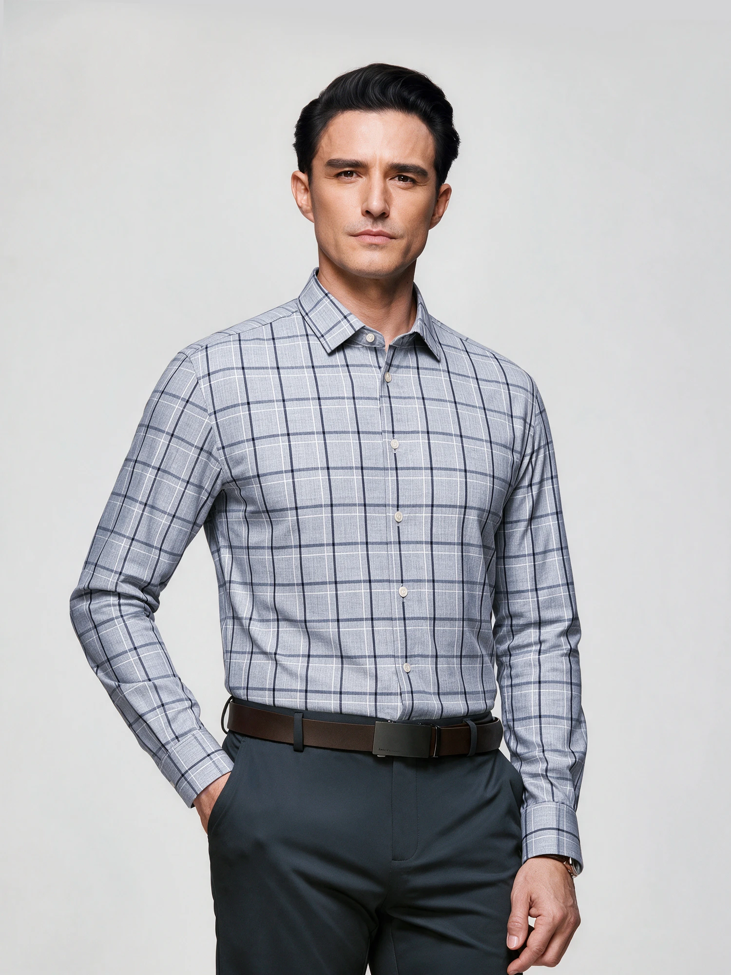 Mist Blue Check Stretch Shirt