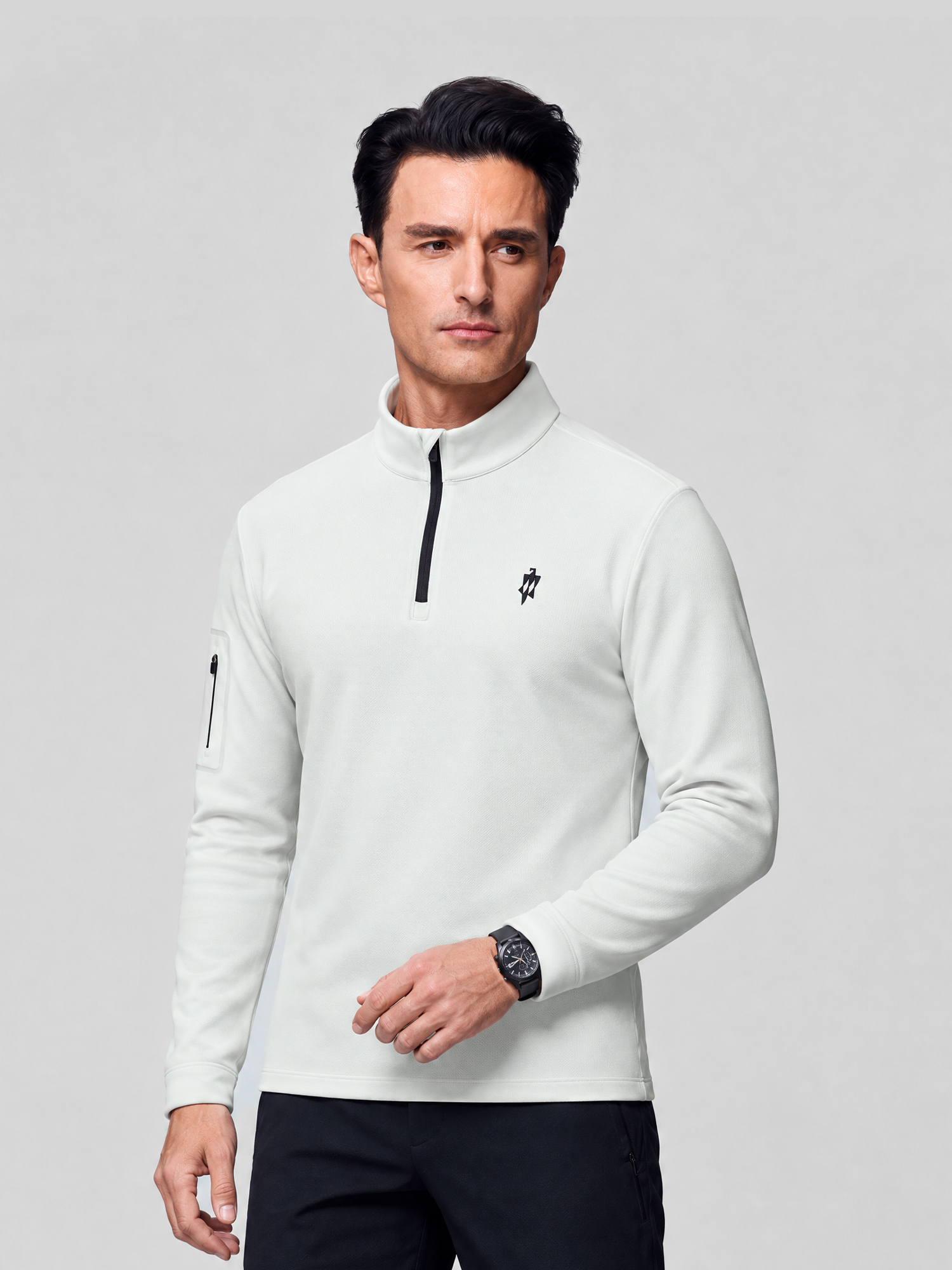 Ivory White Long-Sleeve Stretch Polo