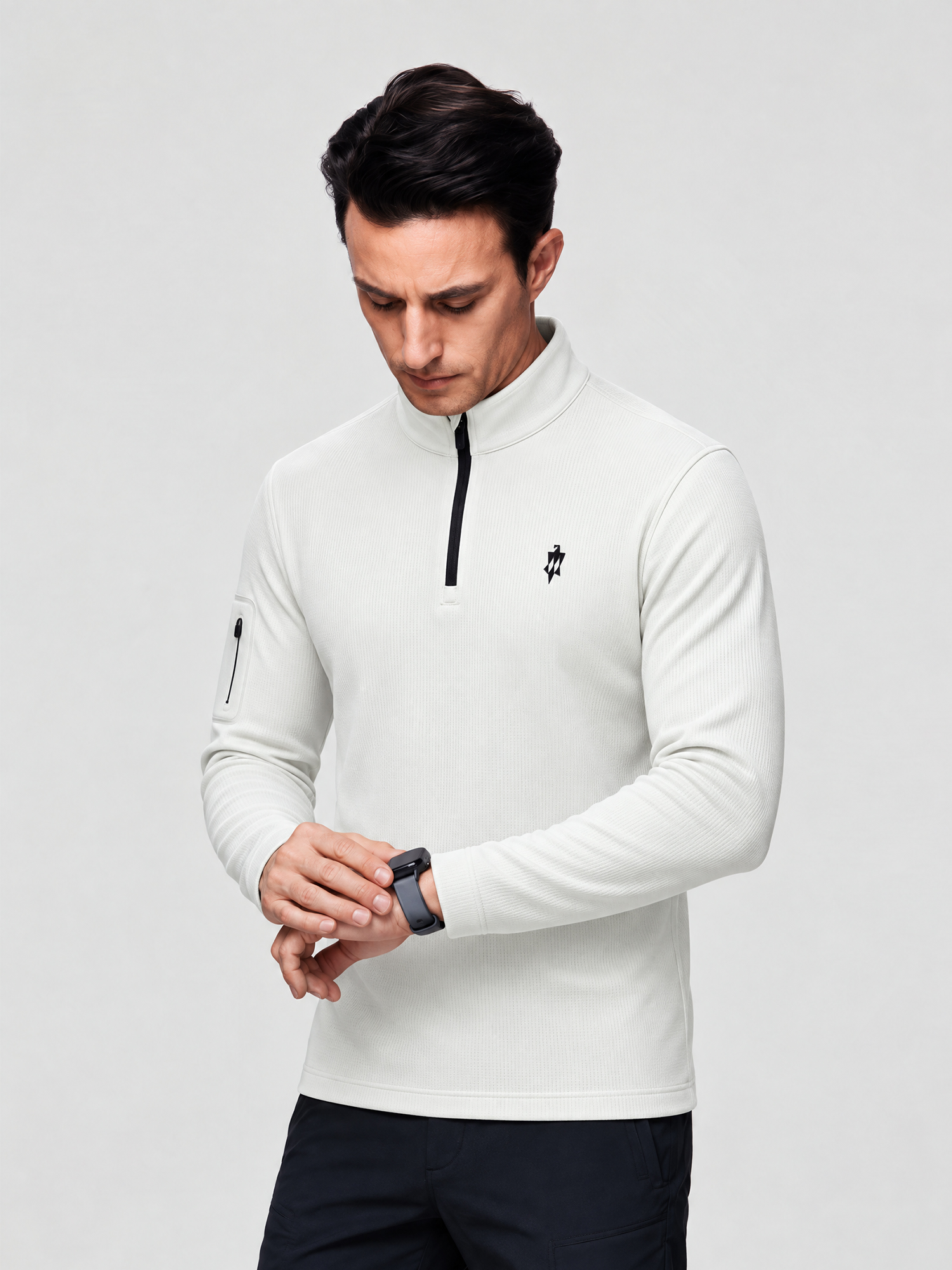 Ivory White Long-Sleeve Stretch Polo