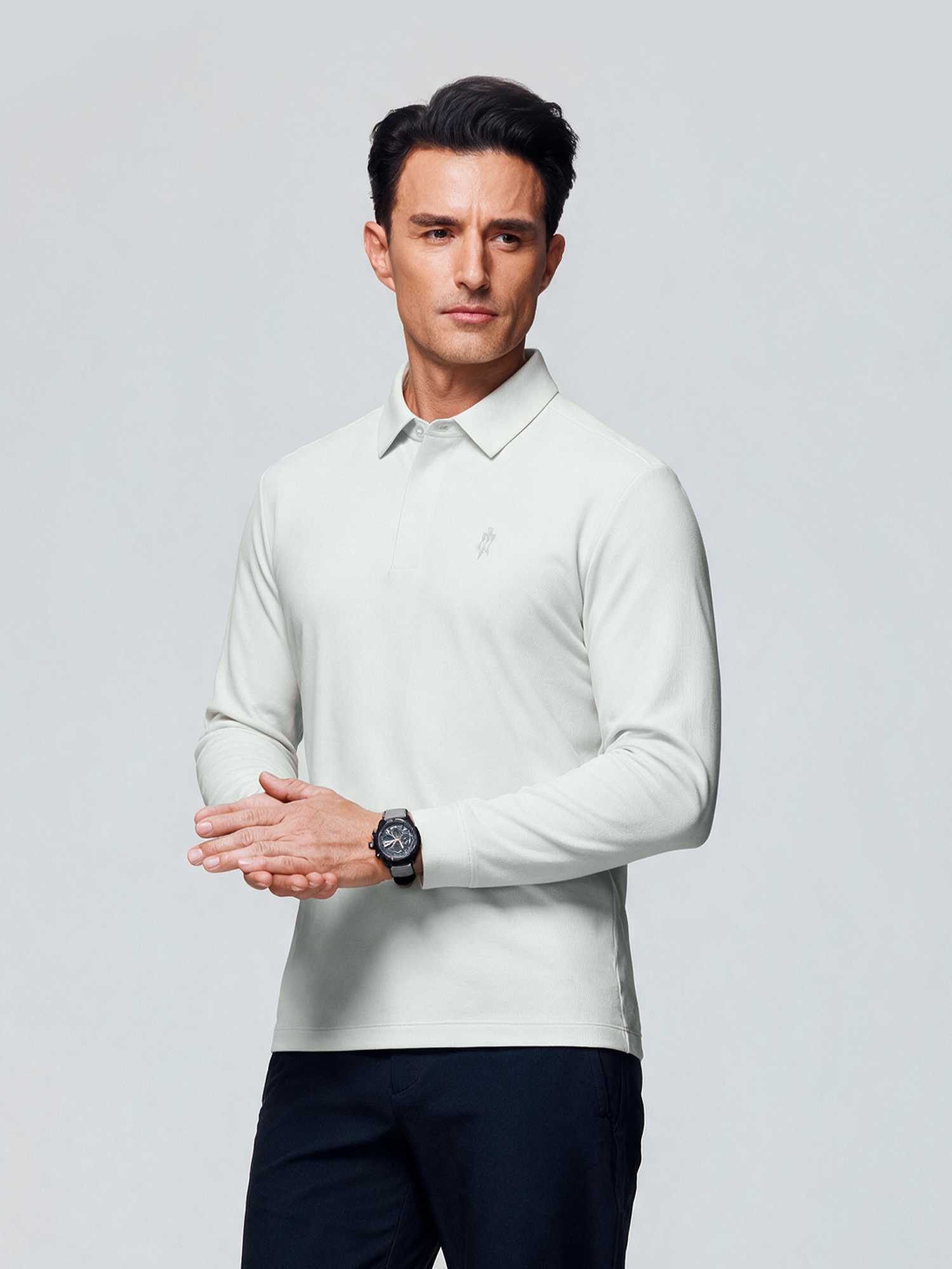 Ivory White Long-Sleeve Stretch Polo