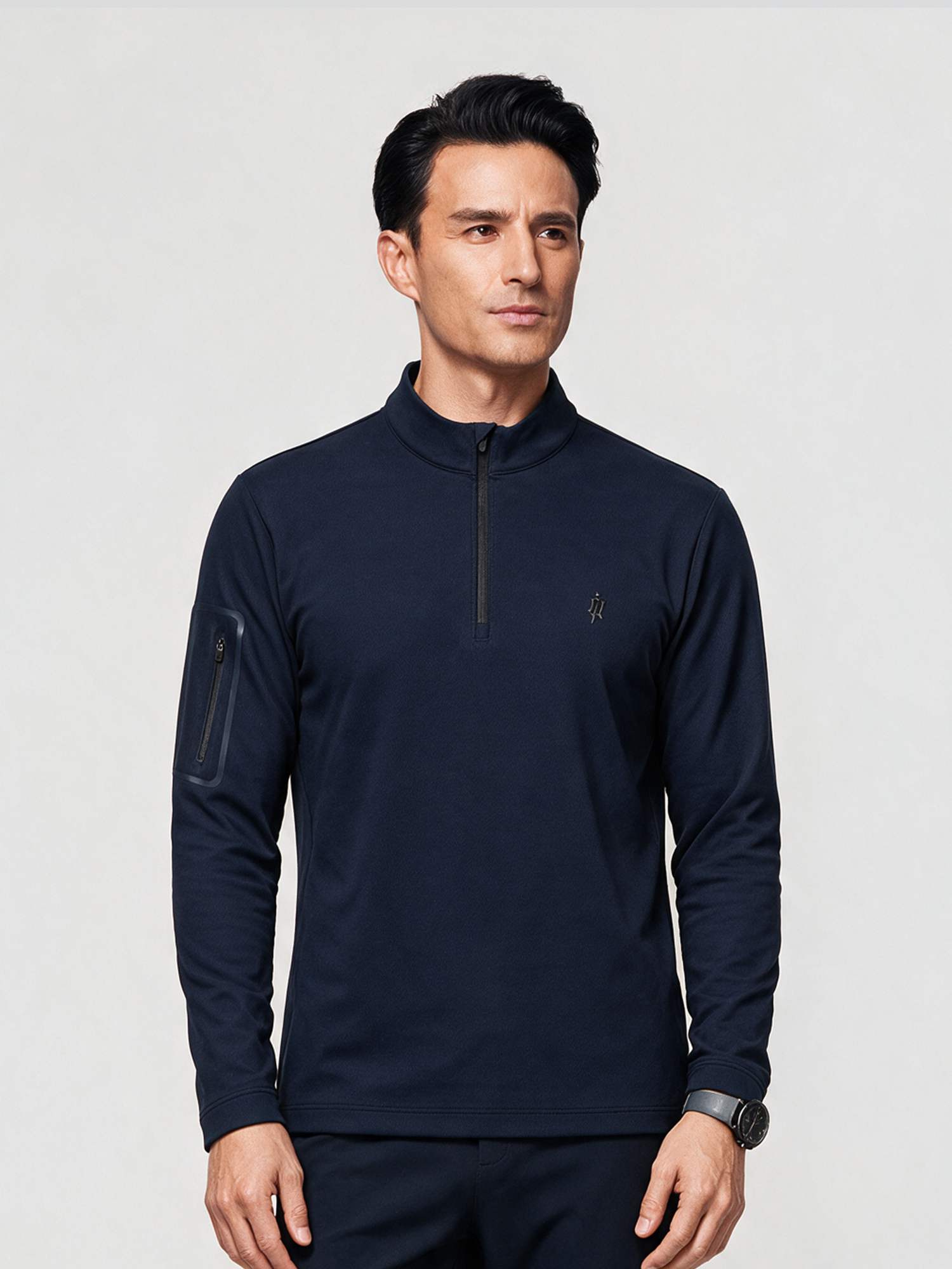 Deep Navy Long-Sleeve Stretch Polo