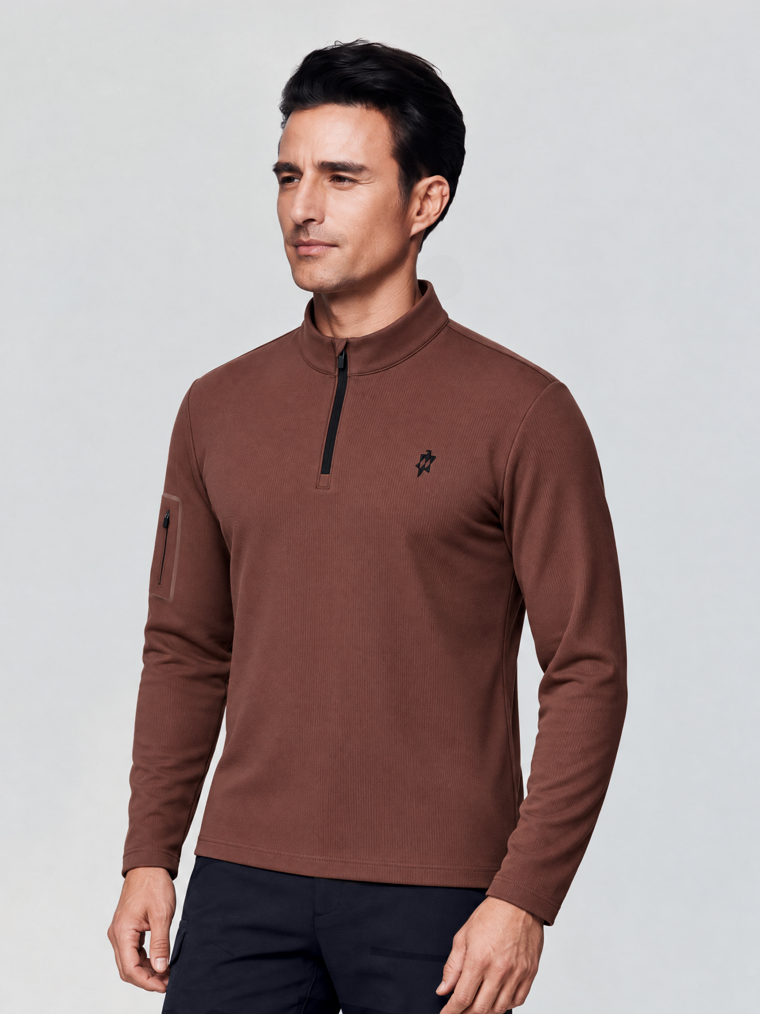 Oak Brown Long-Sleeve Stretch Polo