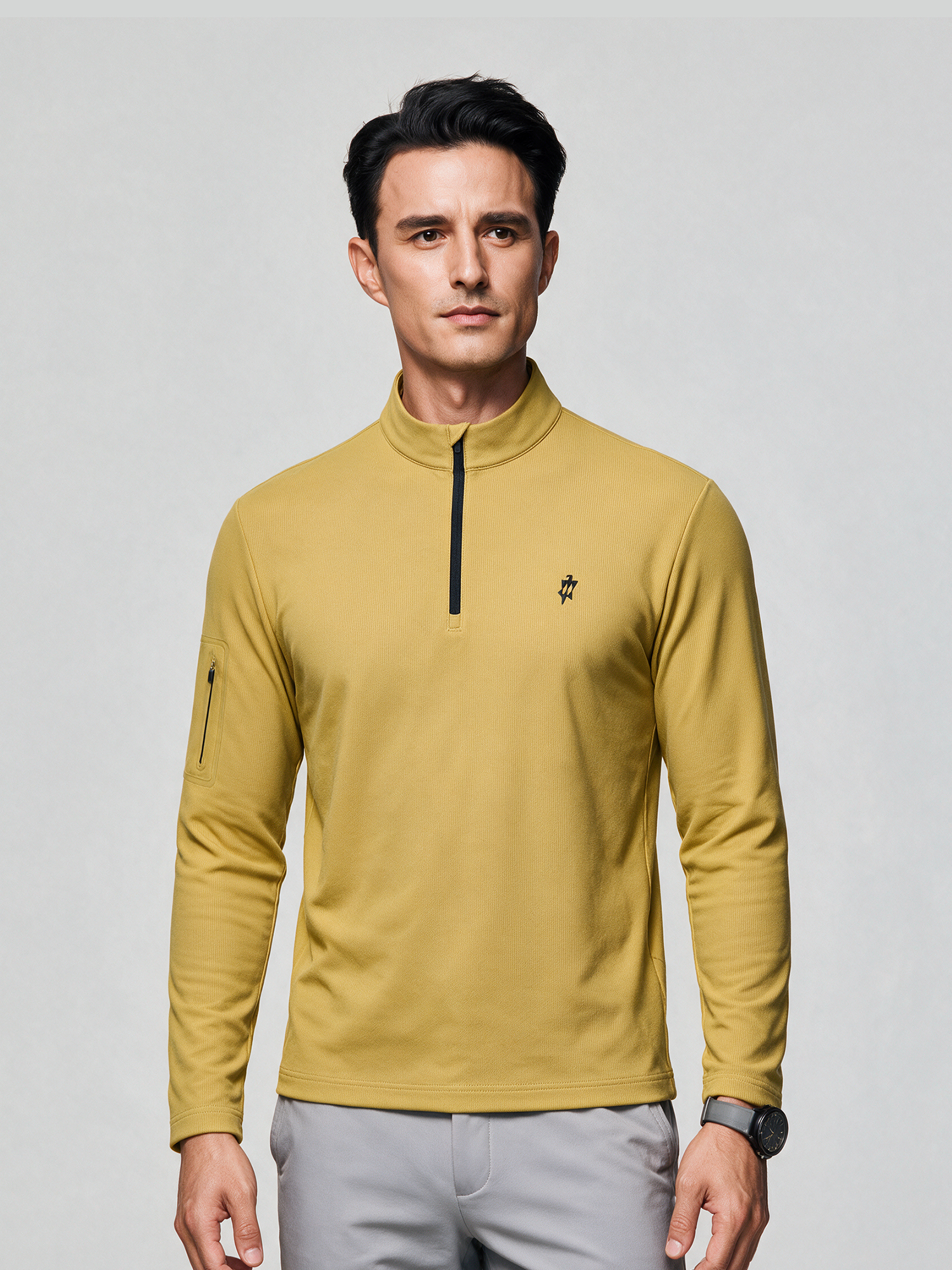 Amber Gold Long-Sleeve Stretch Polo