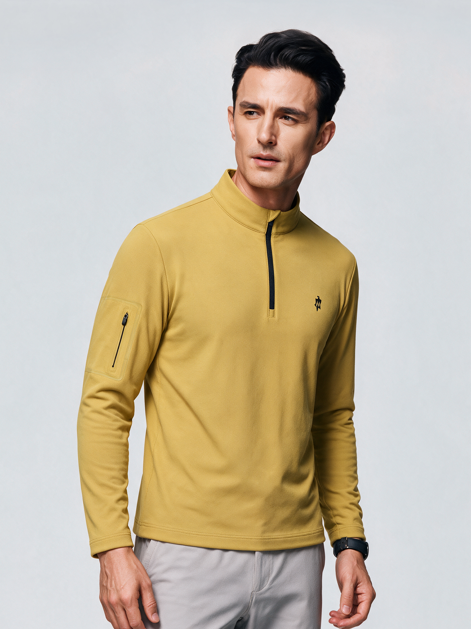 Amber Gold Long-Sleeve Stretch Polo