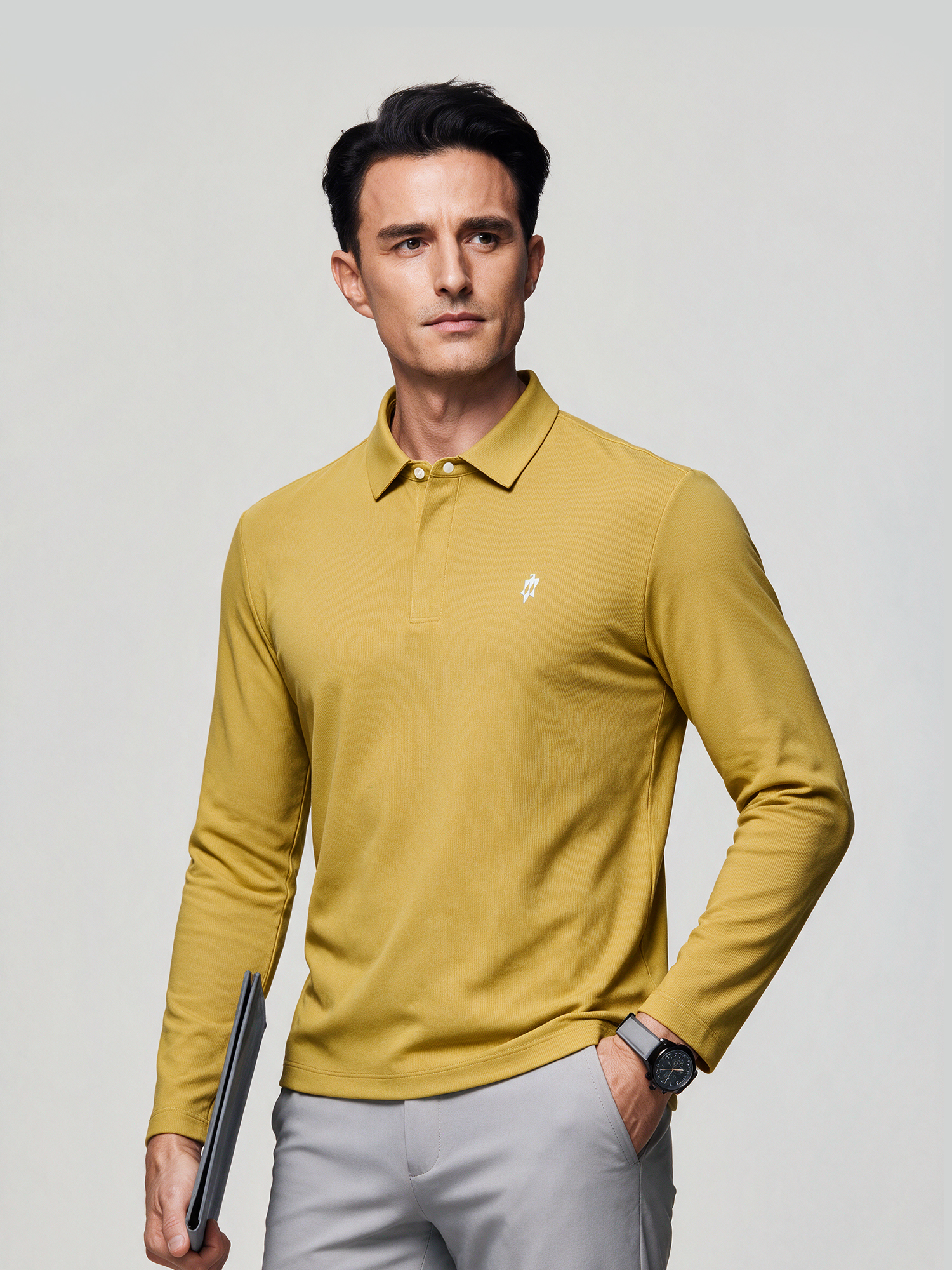 Amber Gold Long-Sleeve Stretch Polo