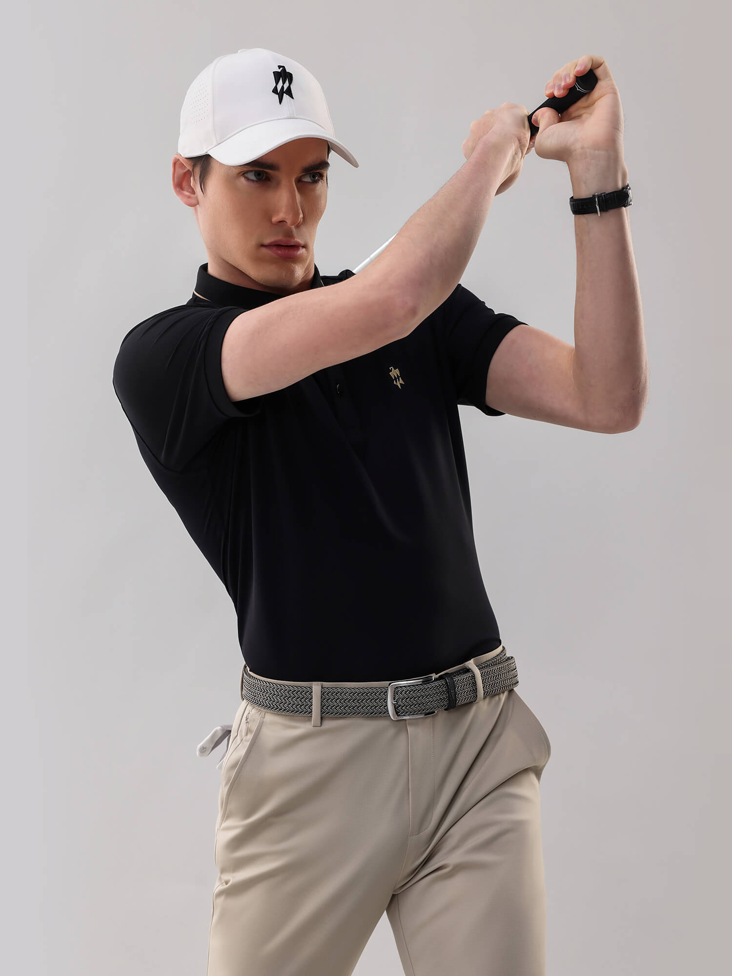 Meteorite Black High-Stretch Gold-Trimmed Collar Polo