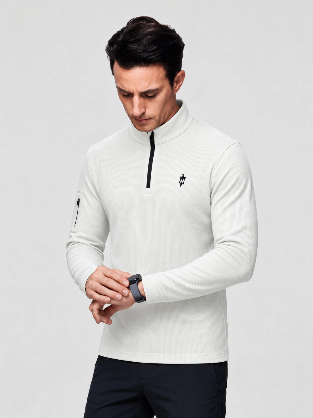 Soft Ivory long-sleeve half-zip Polo