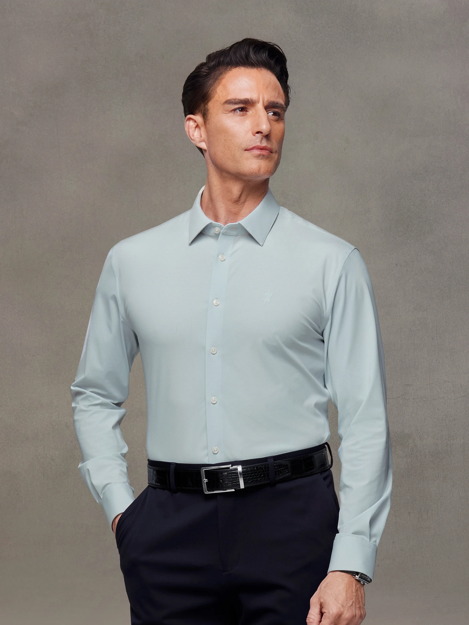 Jade Green Plaid Stretch Shirt