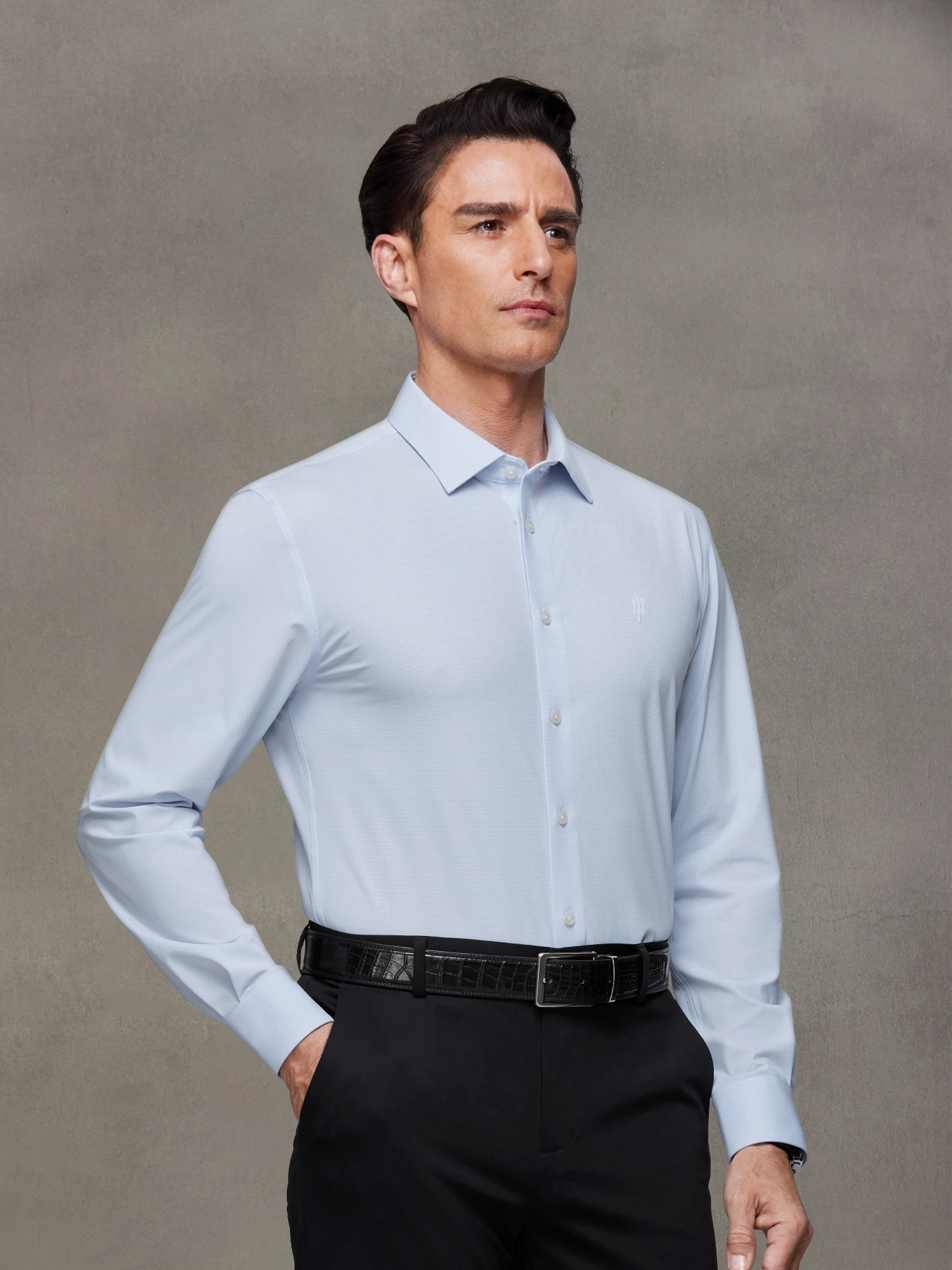 Light Blue Plaid Stretch Shirt