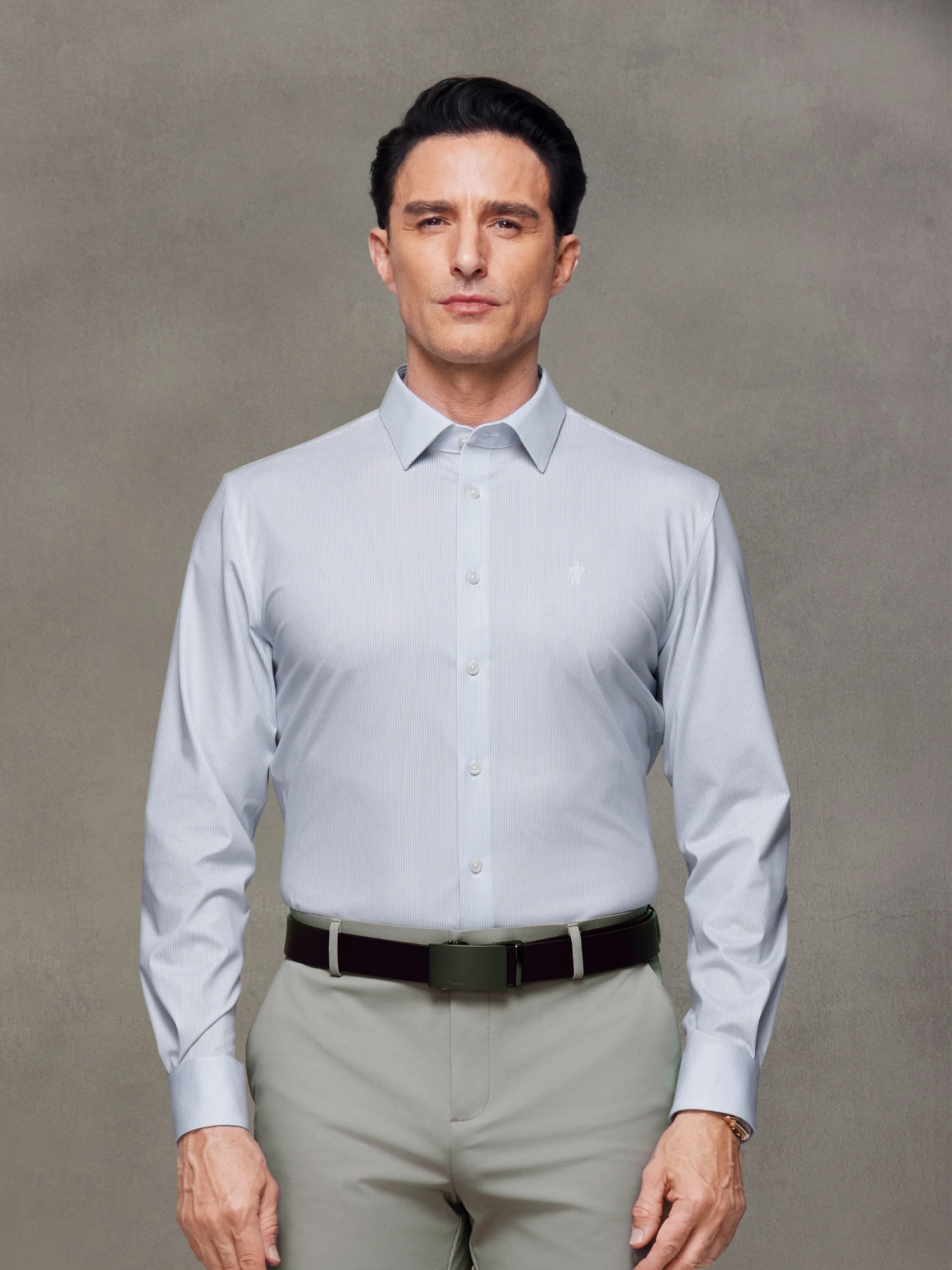 Snow Gray Stripe Stretch Shirt