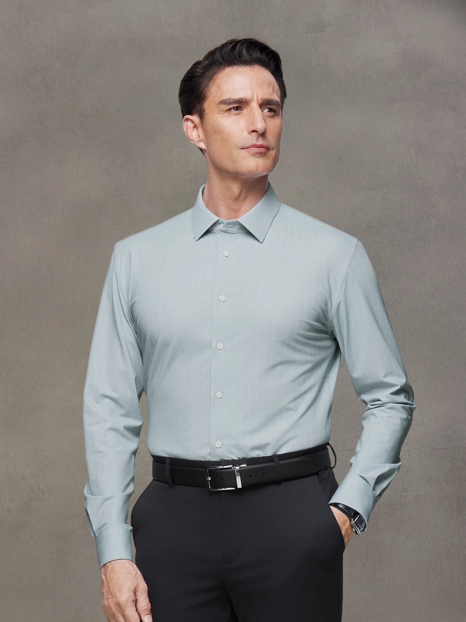 Snow Gray Stripe Stretch Shirt