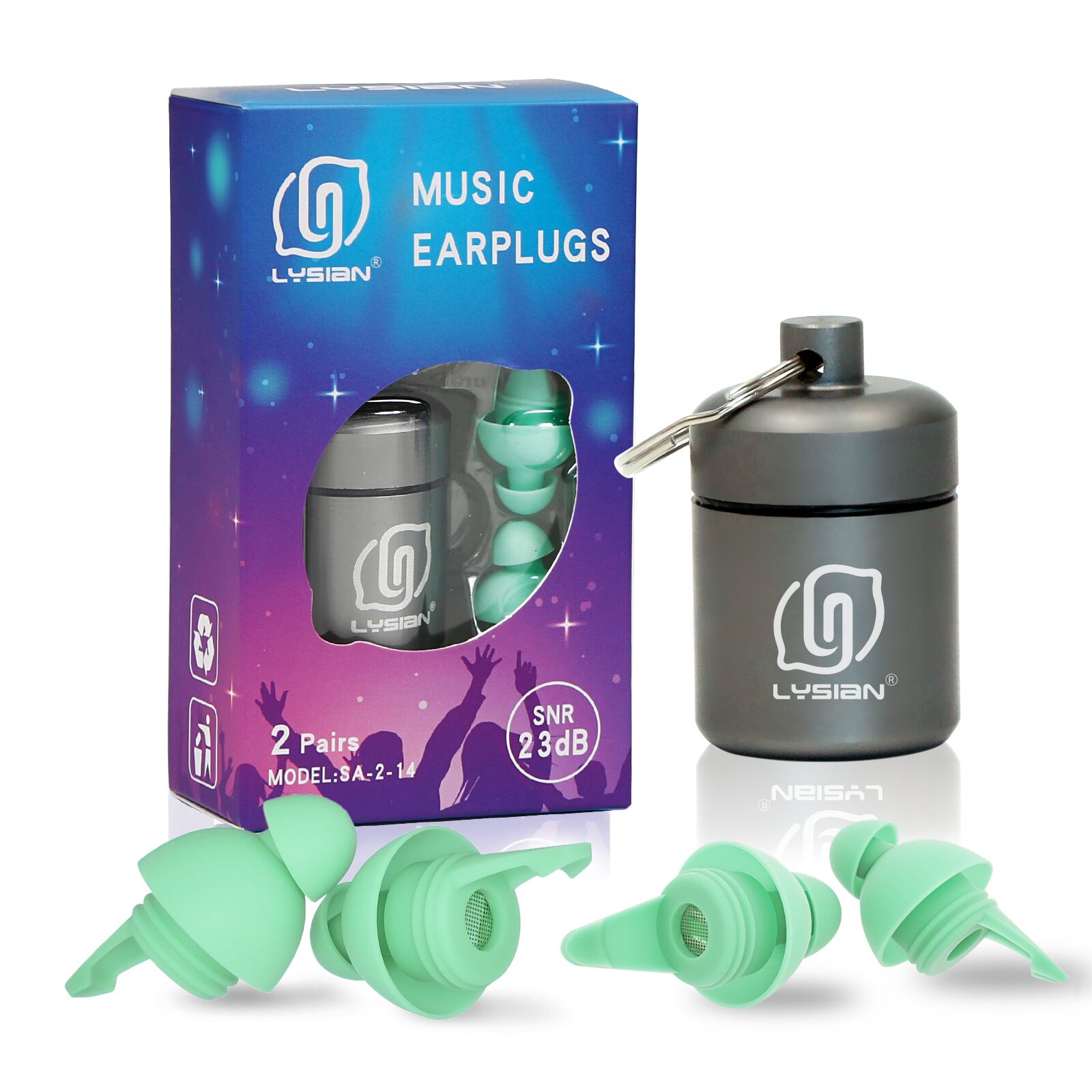 High Fidelity Concert Ear Plugs 2 Pairs, Musician EarPlugs SNR 23 dB for Music Festivals, Drummers, DJS，Motorcycles, Raves, and Games
