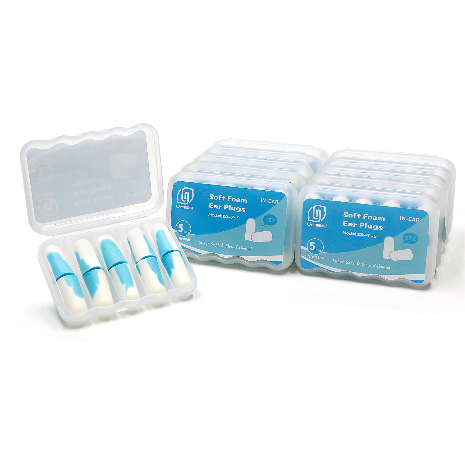 LYSIAN Ultra Soft Foam Ear Plugs for Sleeping Noise Cancelling -10 Box Value Pack - 38dB Noise Reduction Earplug for Sleep,Snoring, Work, Plane Loud Noise, Sky White Blue