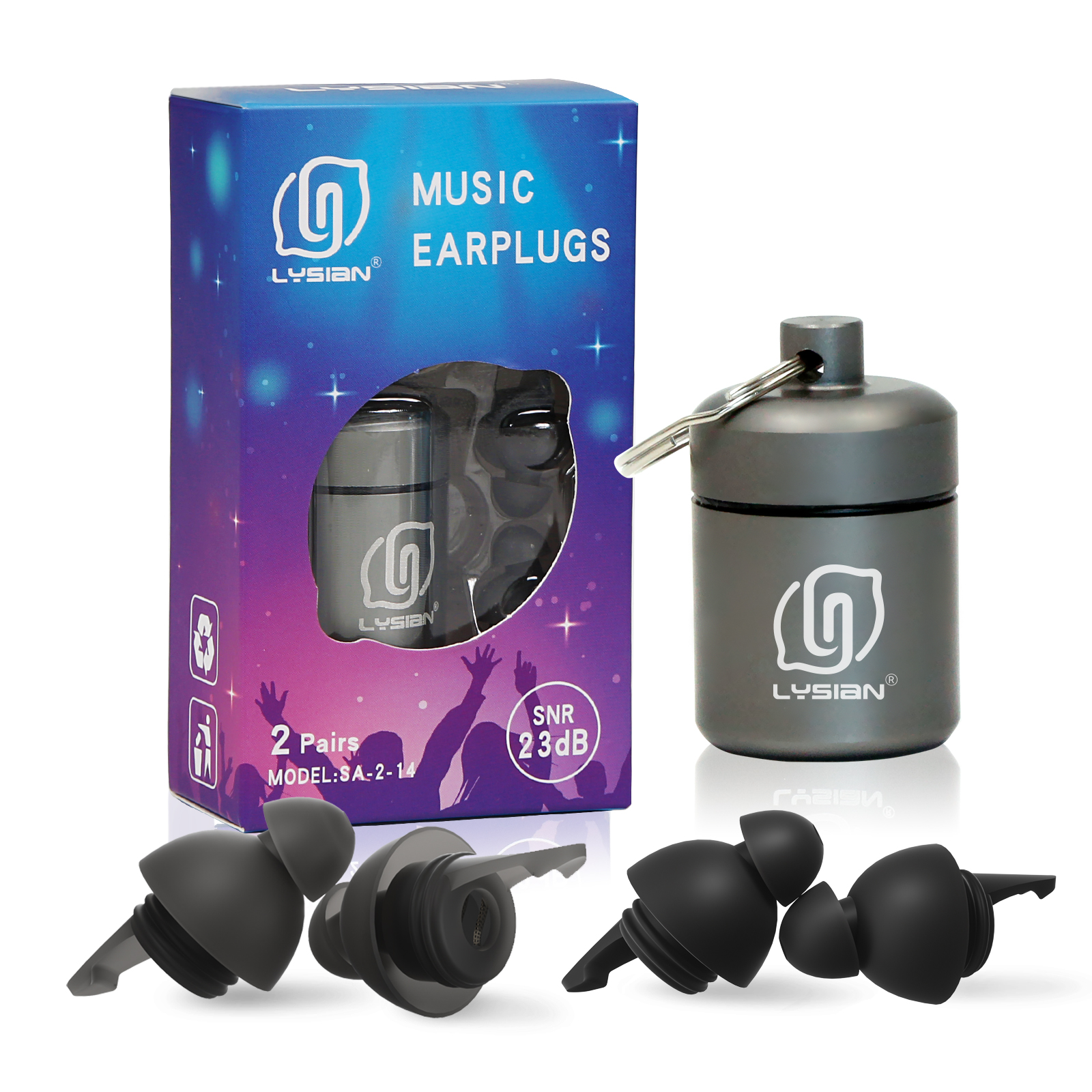 High Fidelity Concert Ear Plugs 2 Pairs, Musician EarPlugs SNR 23 dB for Music Festivals, Drummers, DJS，Motorcycles, Raves, and Games